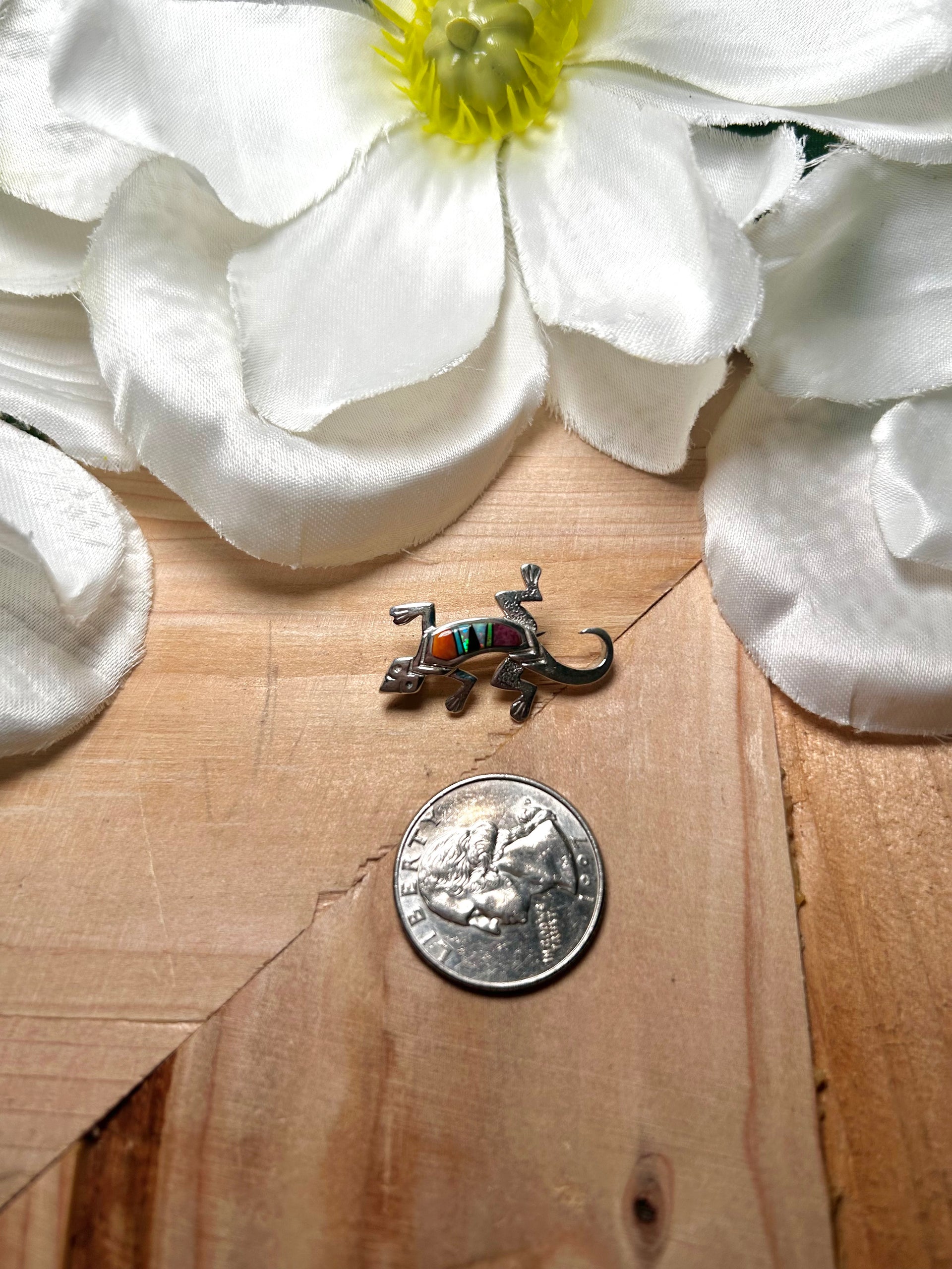 Navajo Made Multi Stone & Sterling Silver Pin