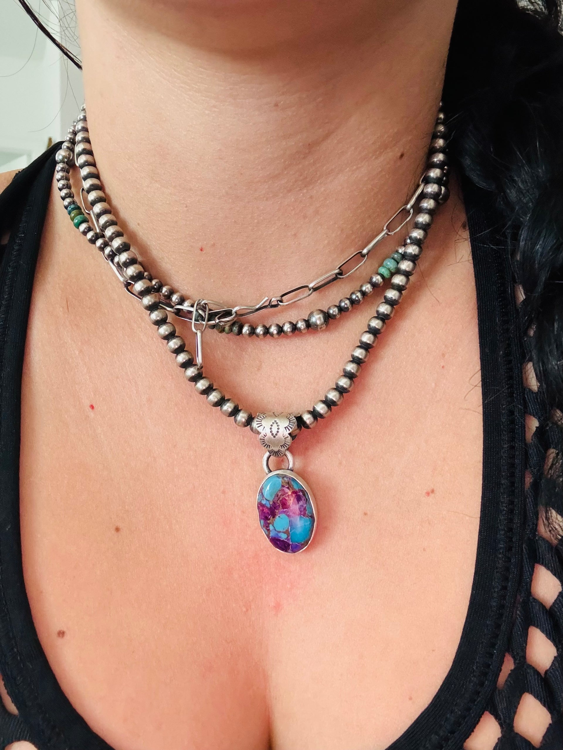 Southwest Made Mohave Turquoise & Sterling Silver Pendant