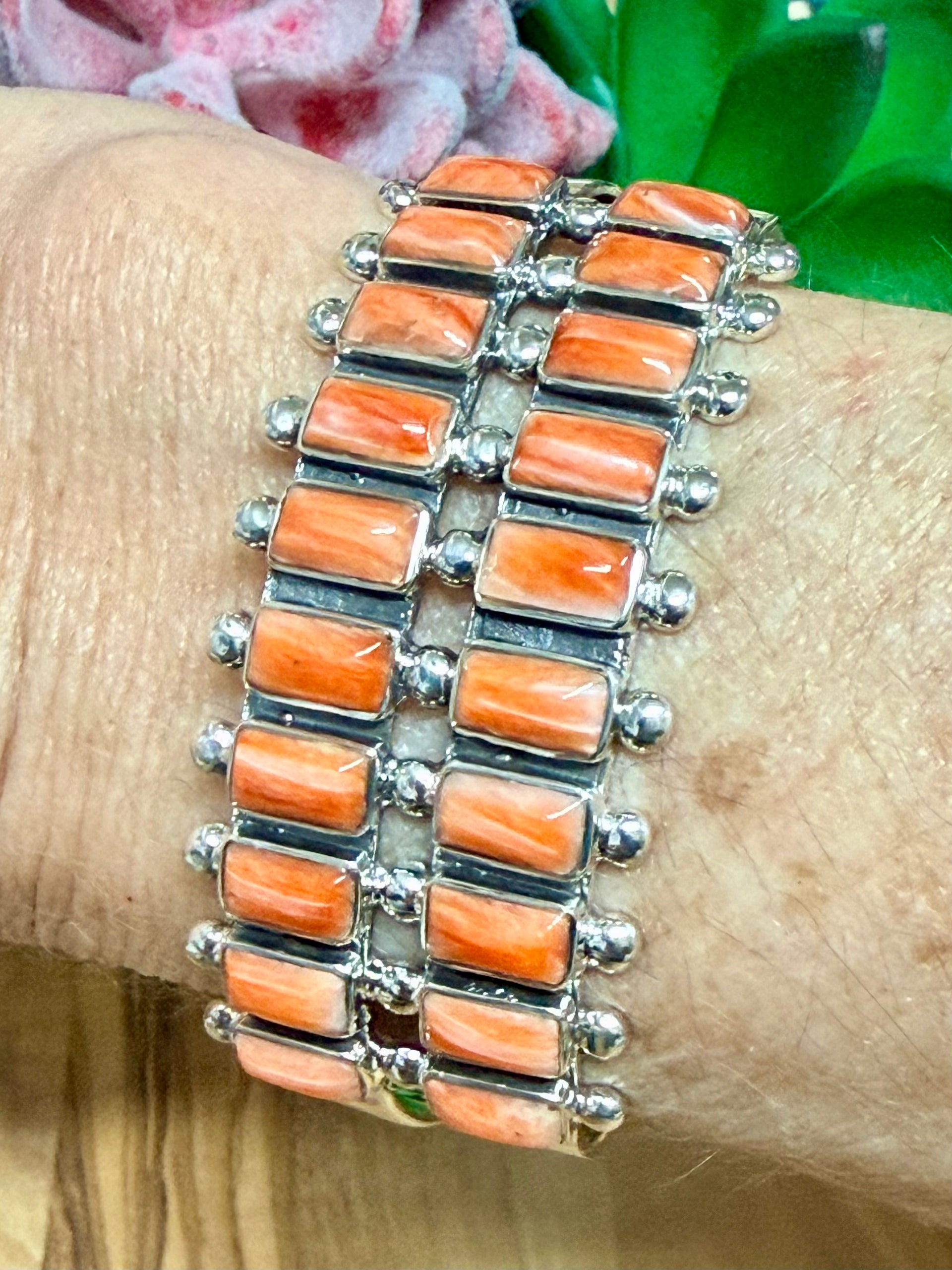 Southwest Handmade Spiny Oyster & Sterling Silver Cuff Bracelet