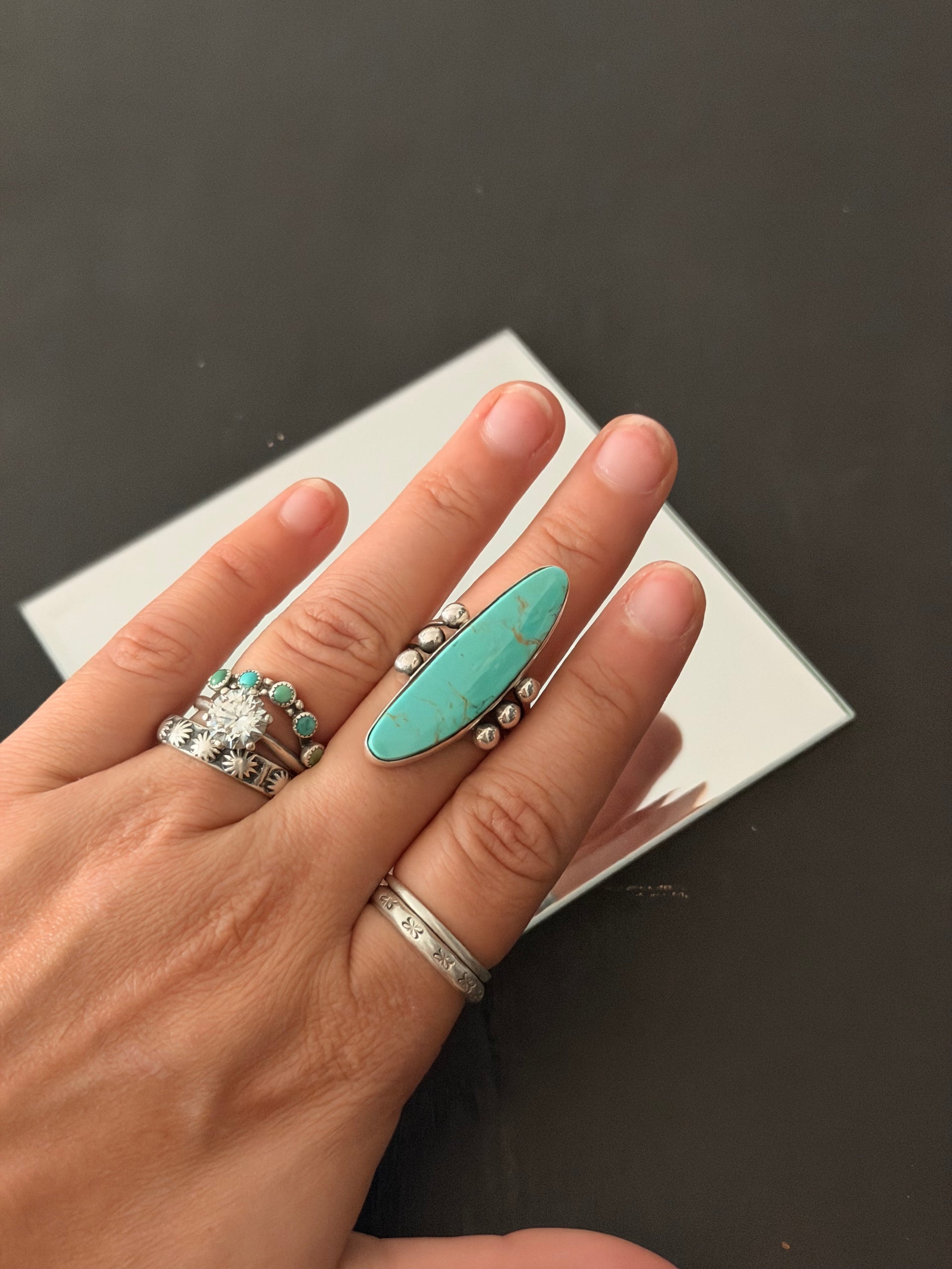 Renelle Perry Kingman Turquoise & Sterling Silver Ring Size 7.25