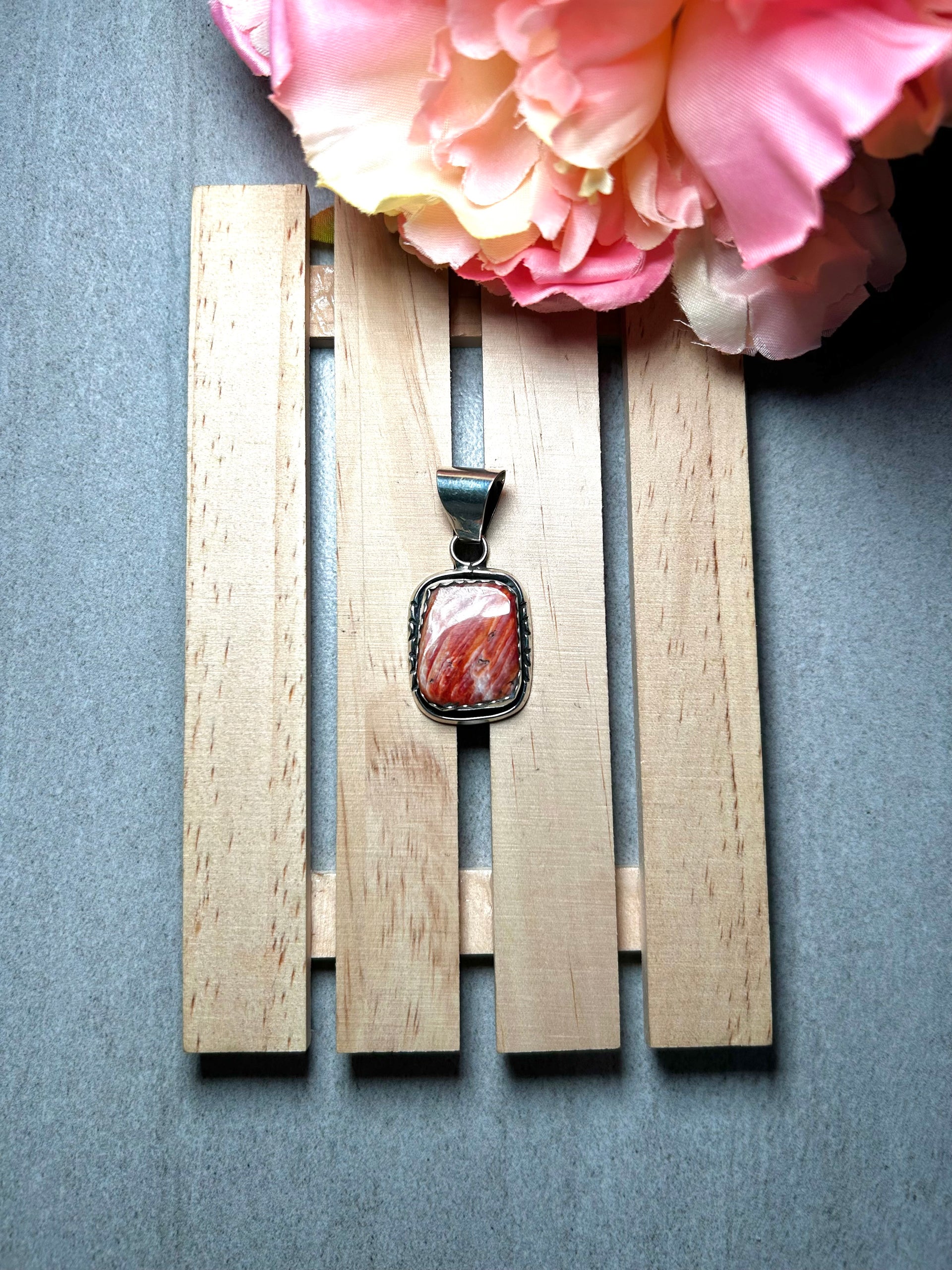 Navajo Made Spiny Oyster & Sterling Silver Pendant