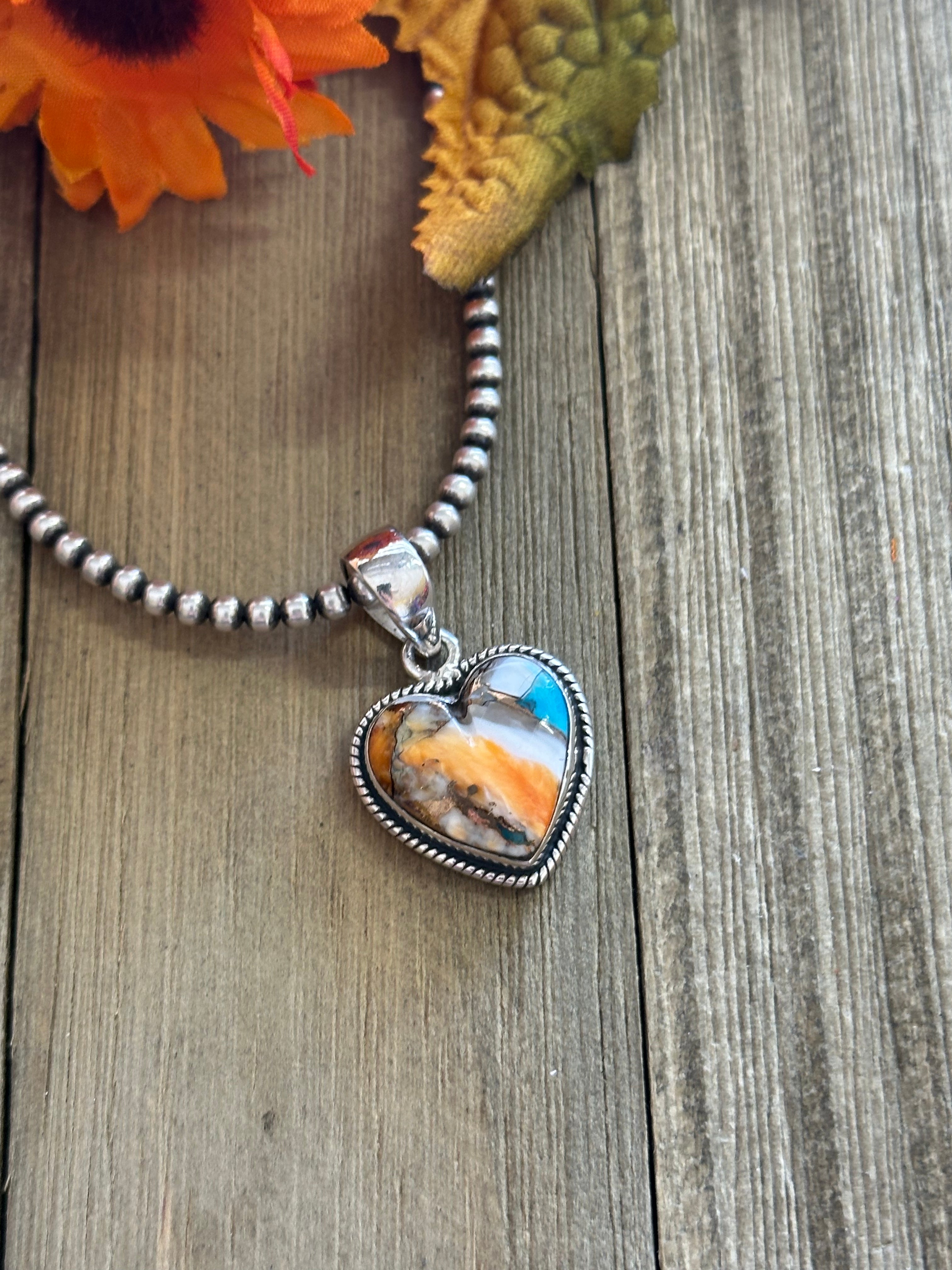 Southwest Handmade Mohave Turquoise & Sterling Silver Heart Pendant