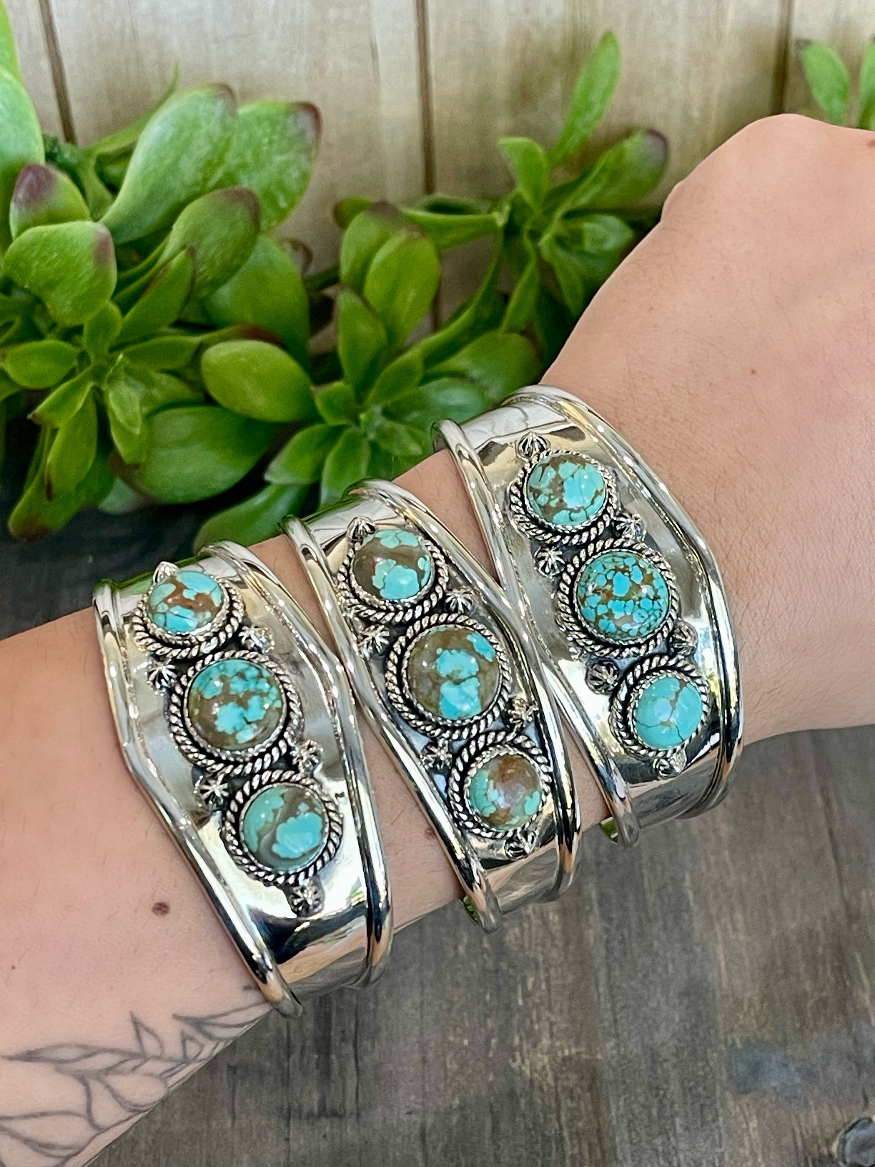 Southwest Handmade Number 8 Turquoise & Sterling Silver Cuff Bracelet