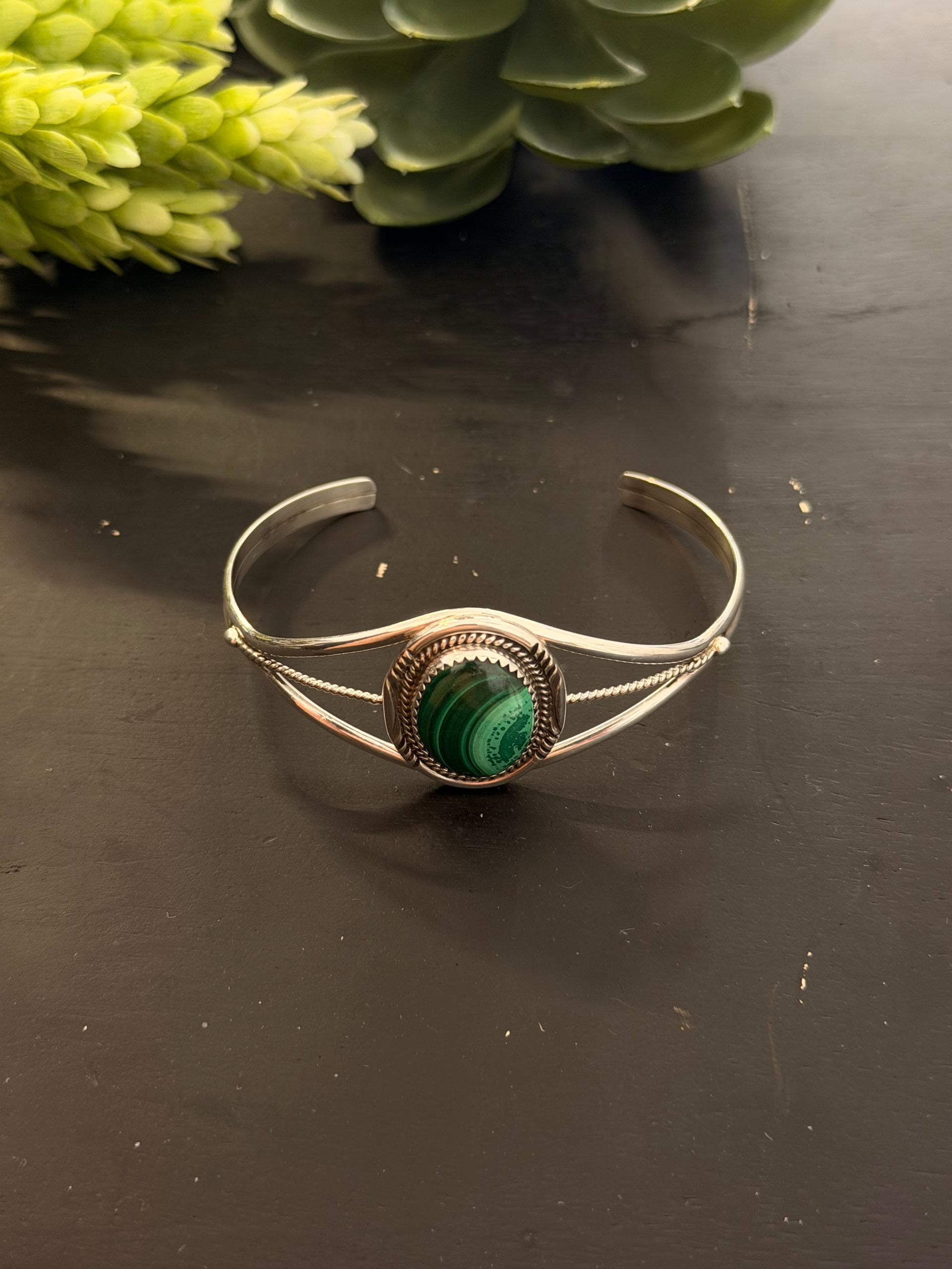 Navajo Made Malachite & Sterling Silver Cuff Bracelet