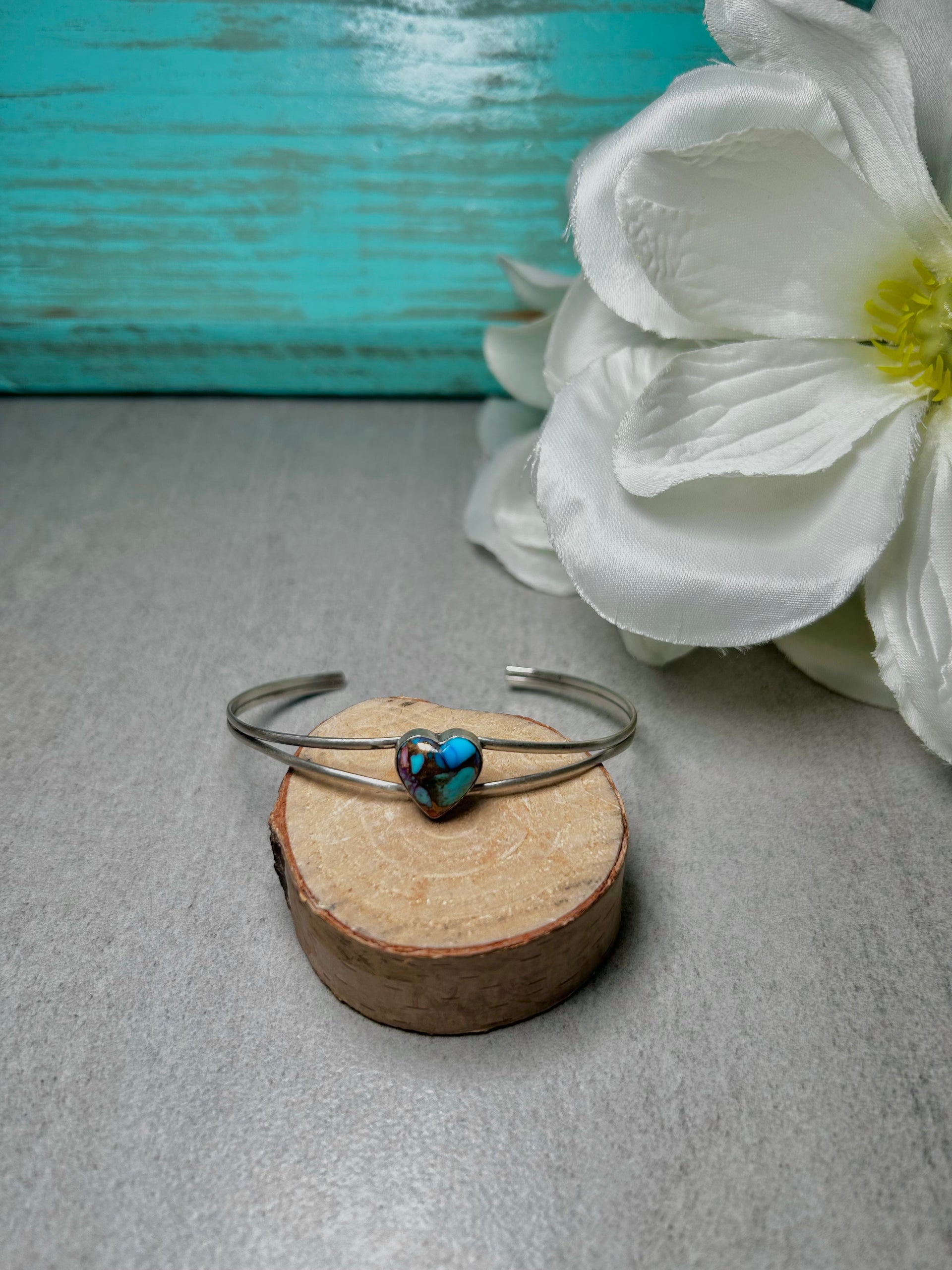 Navajo Made Mohave Turquoise  & Sterling Silver Cuff Bracelet