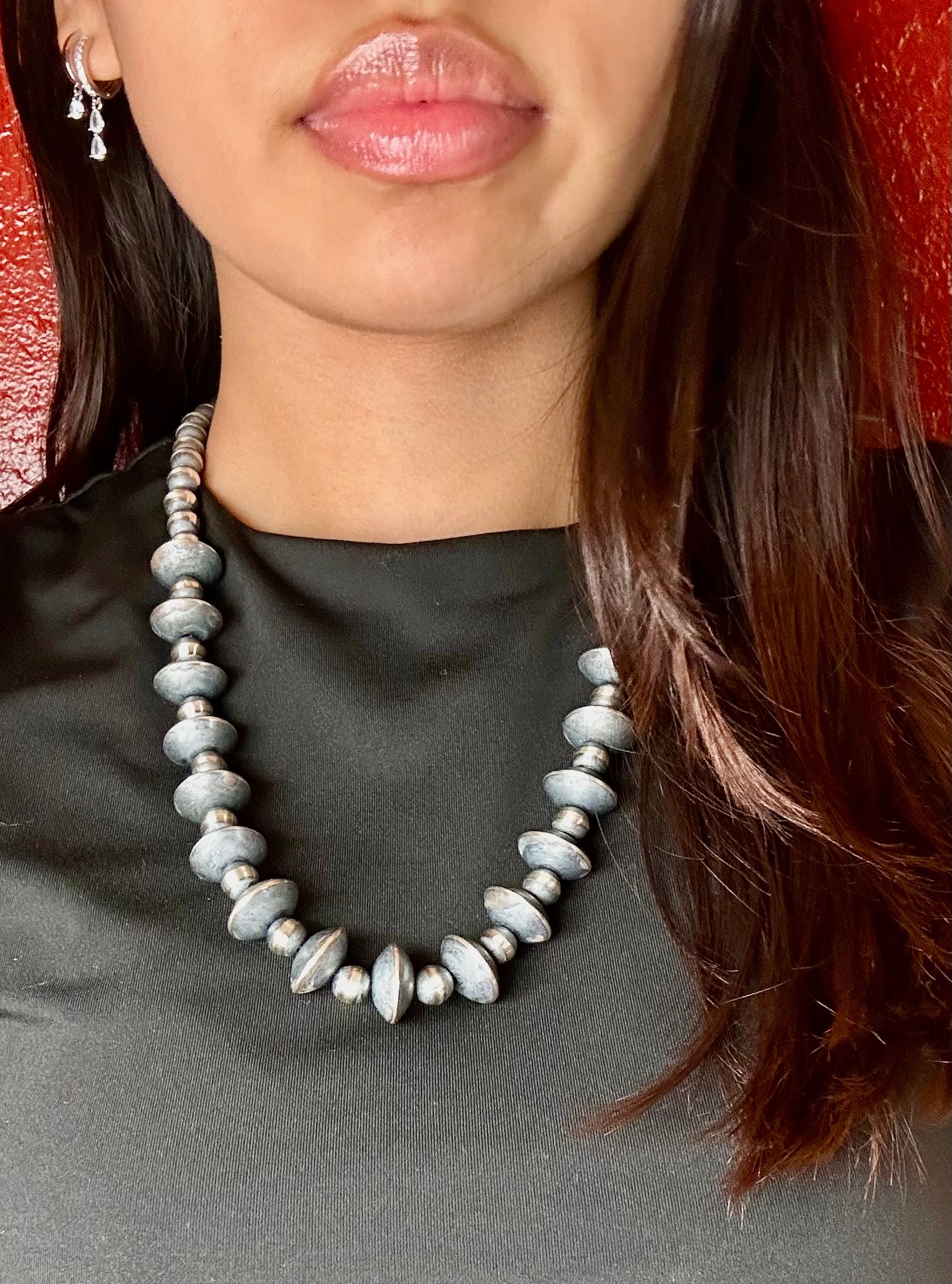 Navajo Handmade Strung Sterling Silver Necklace