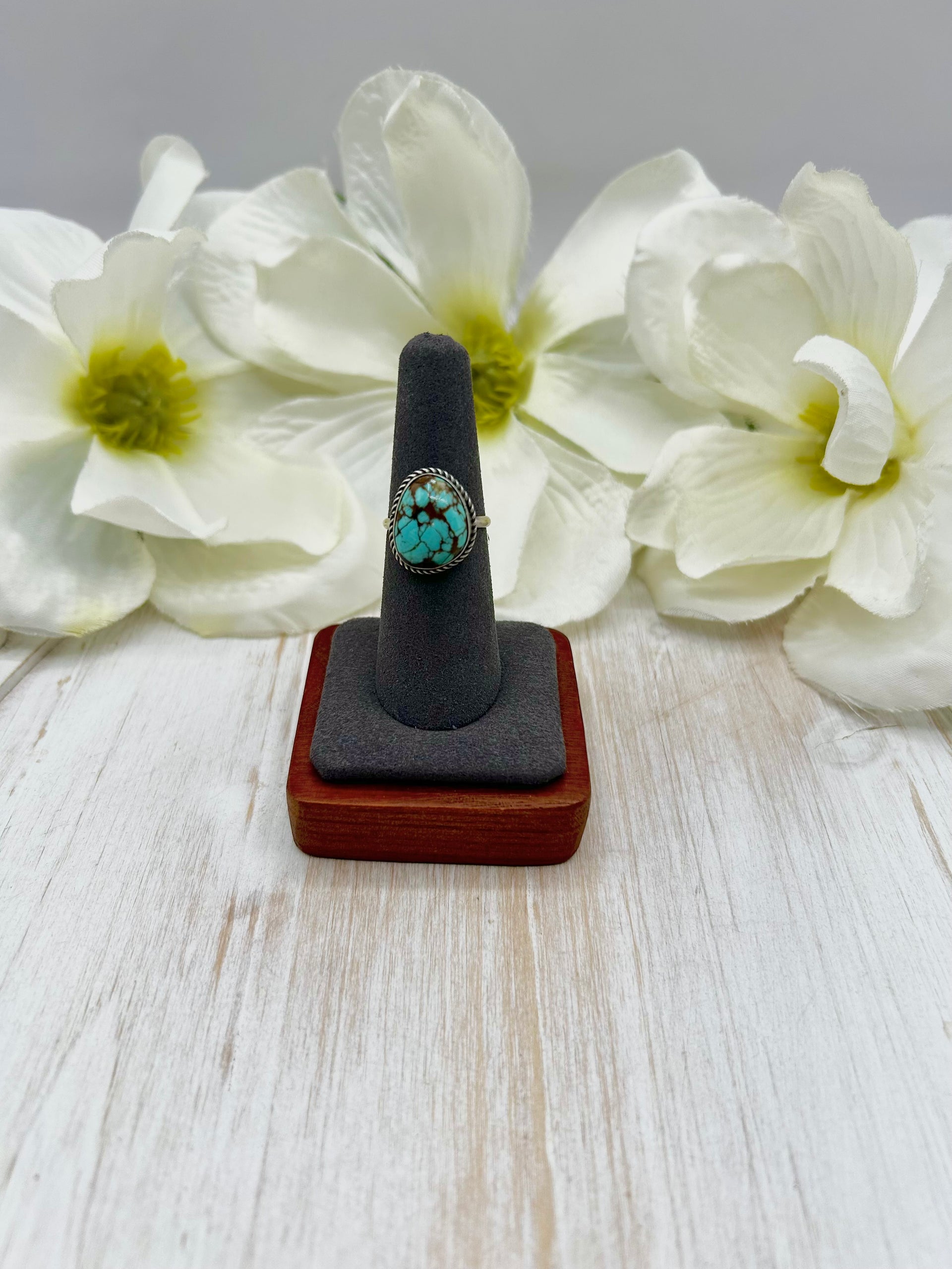 Navajo Made #8 Turquoise & Sterling Silver Ring Size 6.5