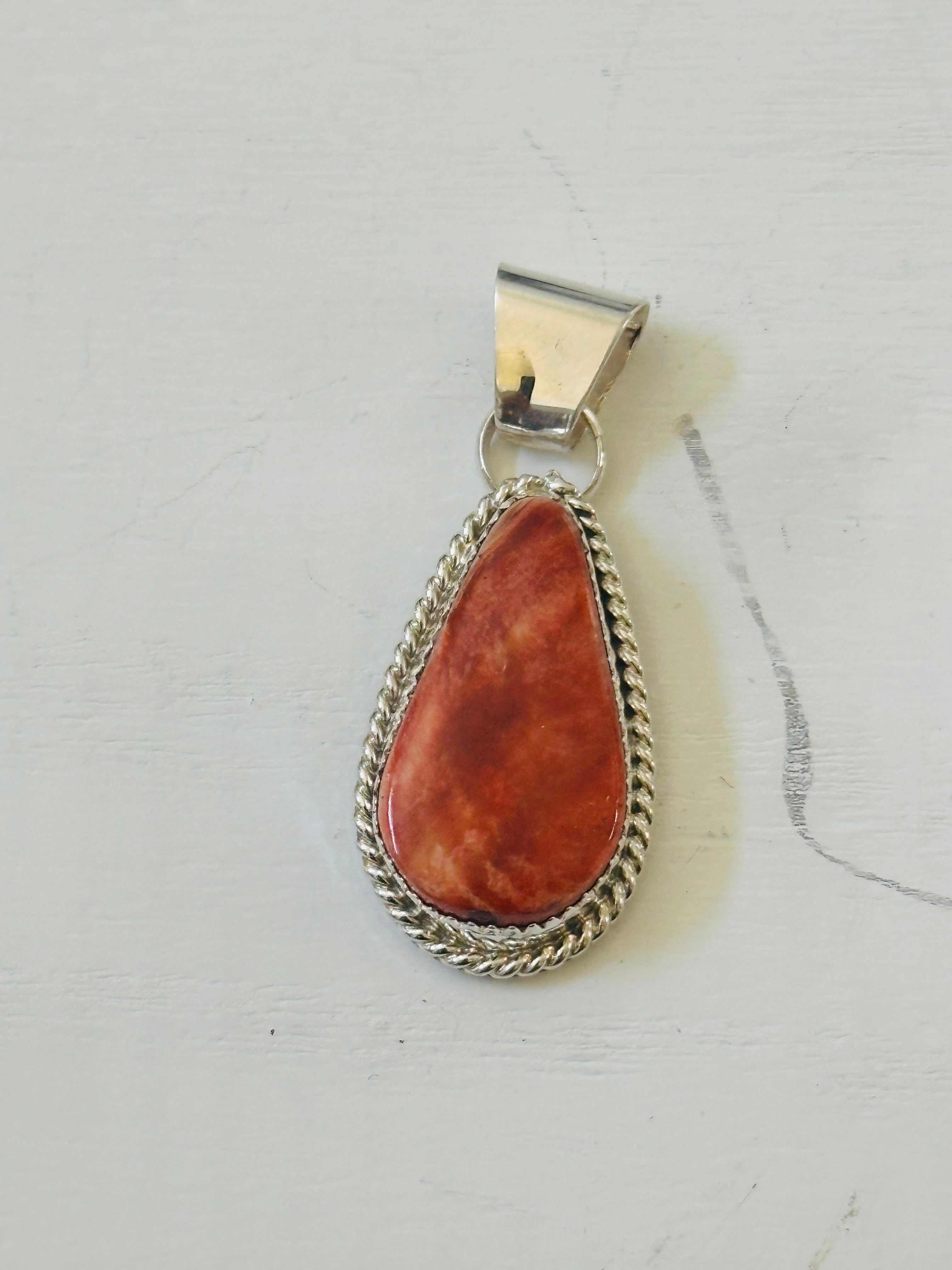 Navajo Made Spiny Oyster & Sterling Silver Pendant