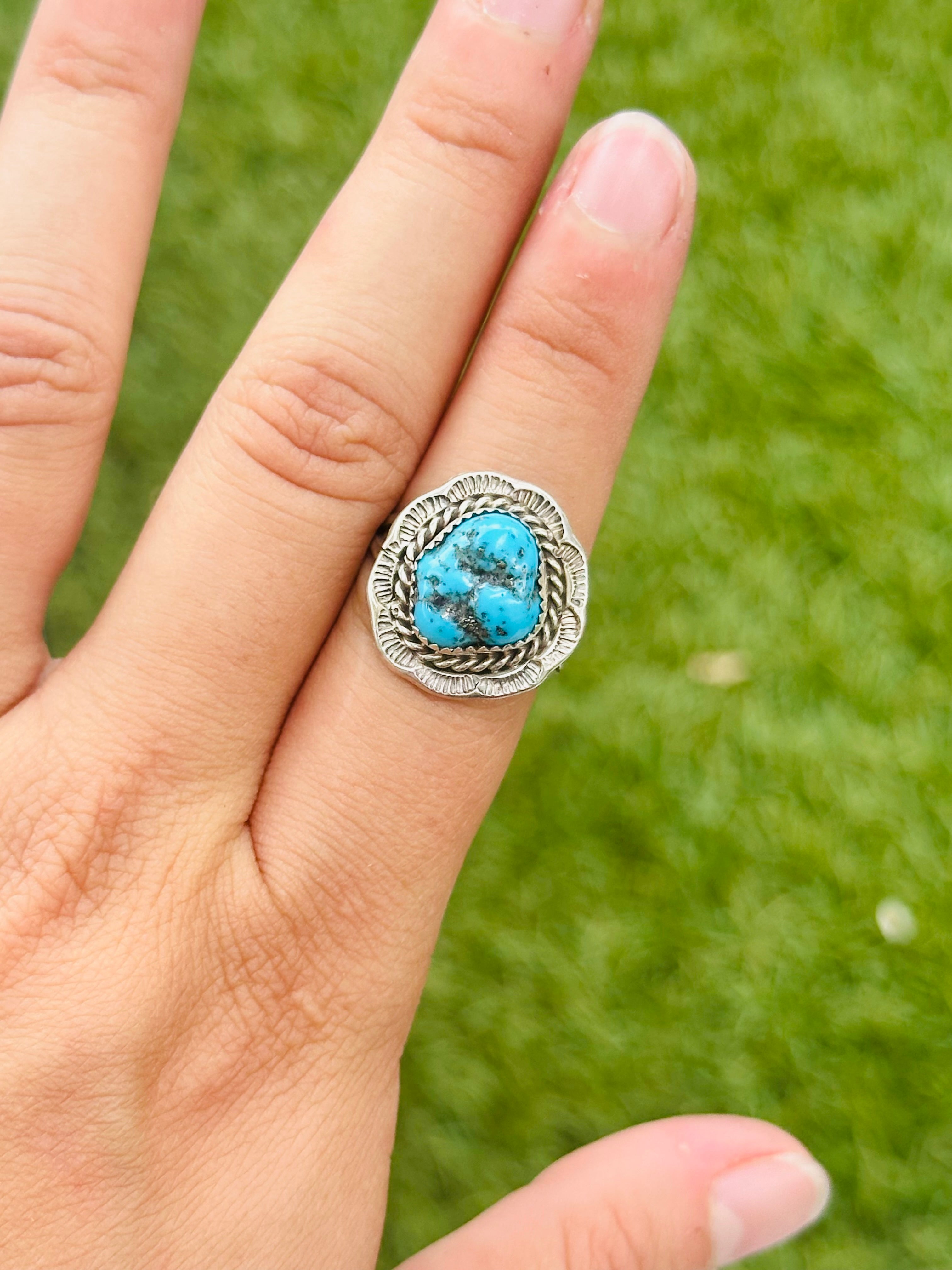 Navajo Made Kingman Turquoise & Sterling Silver Ring