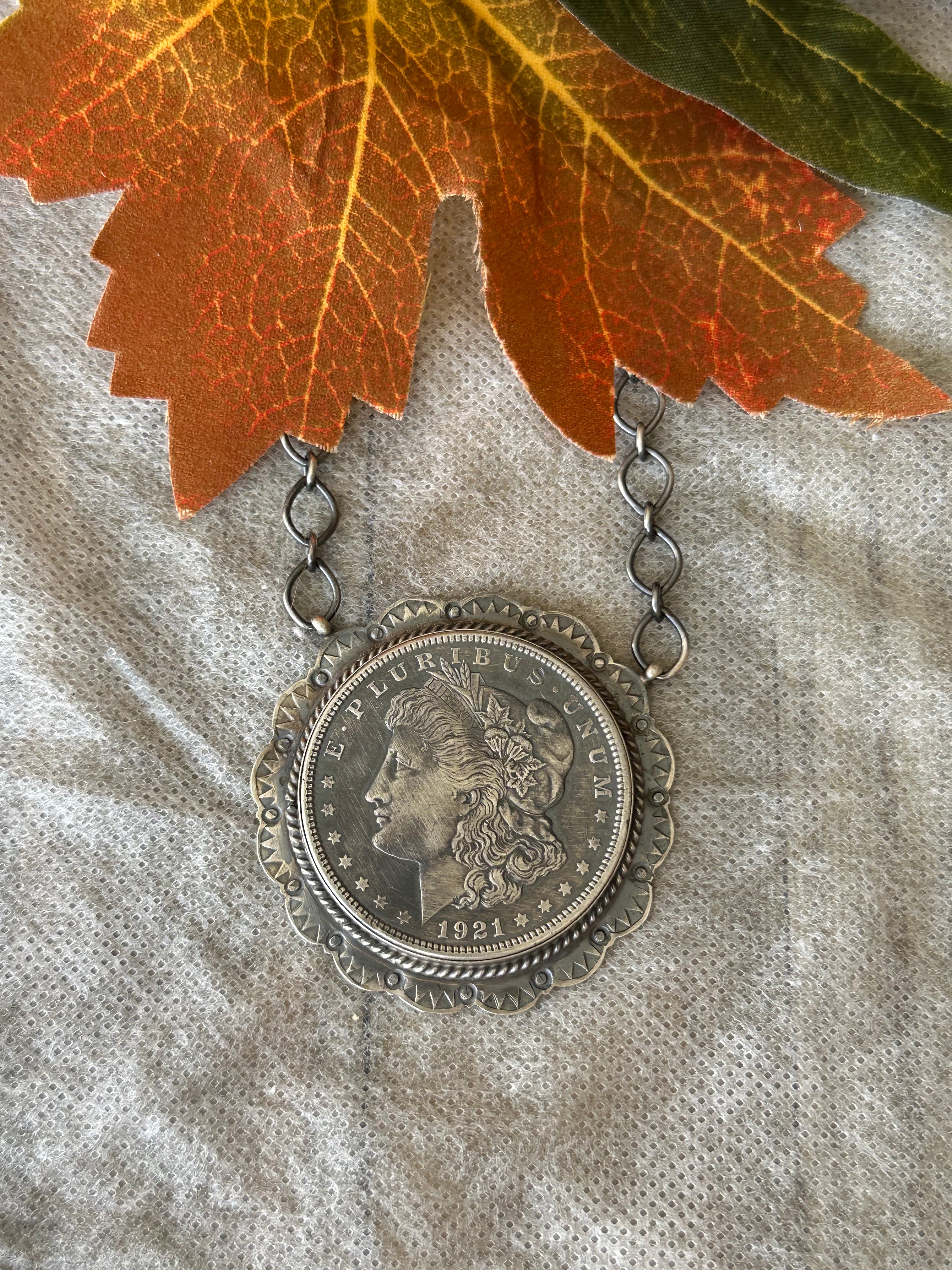 Peggy Skeets Sterling Silver Liberty Dollar Necklace