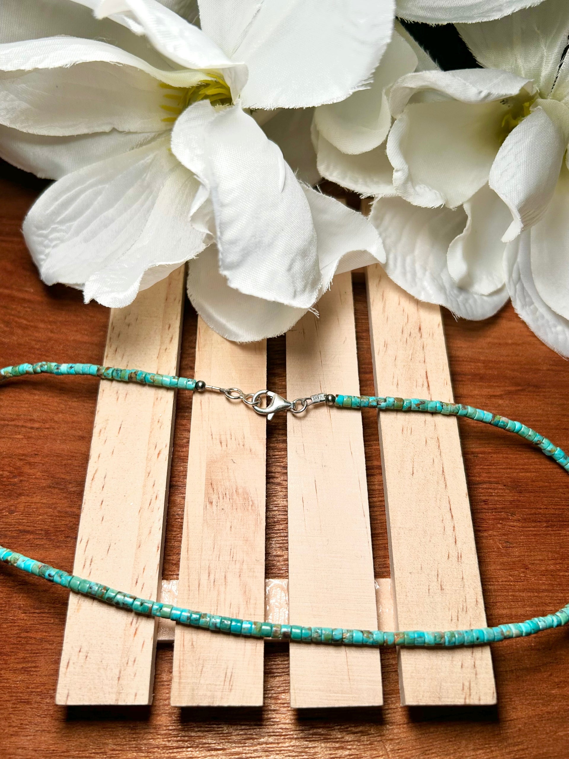 Navajo Made Kingman Heishi & Sterling Silver Necklace