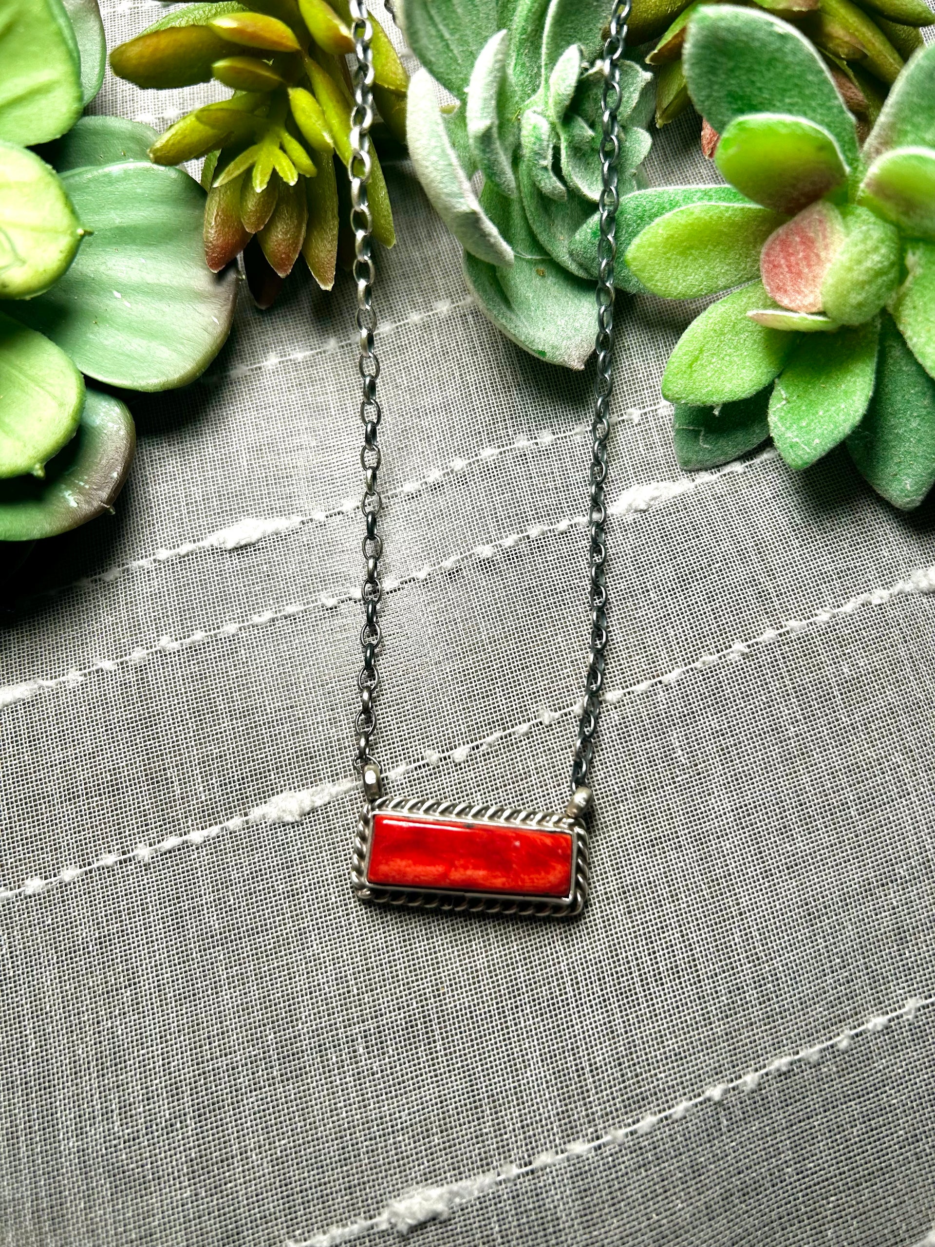 Chassily Belone Spiny Oyster & Sterling Silver Necklace