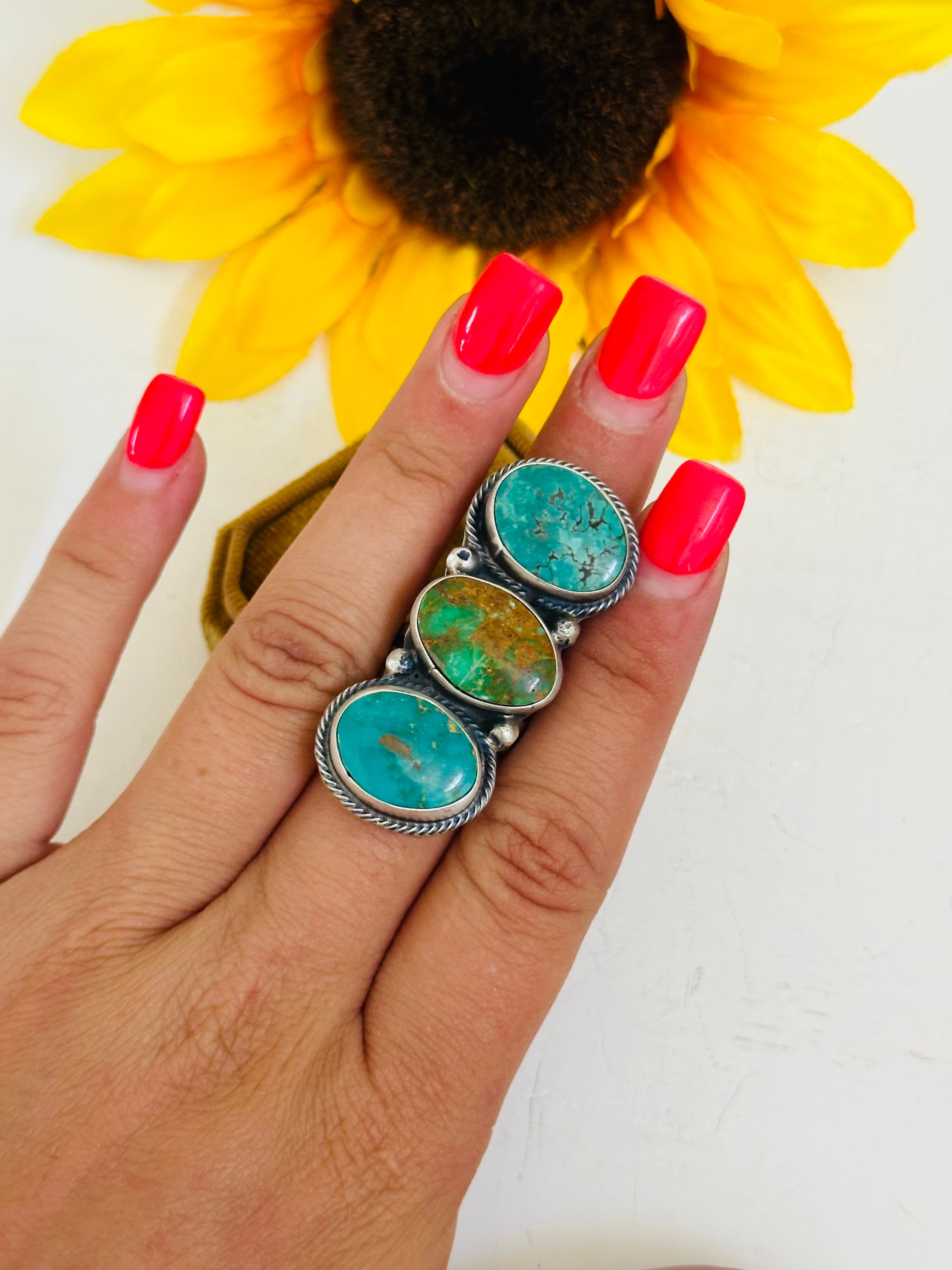 Navajo Made Royston Turquoise & Sterling Silver Adjustable Ring