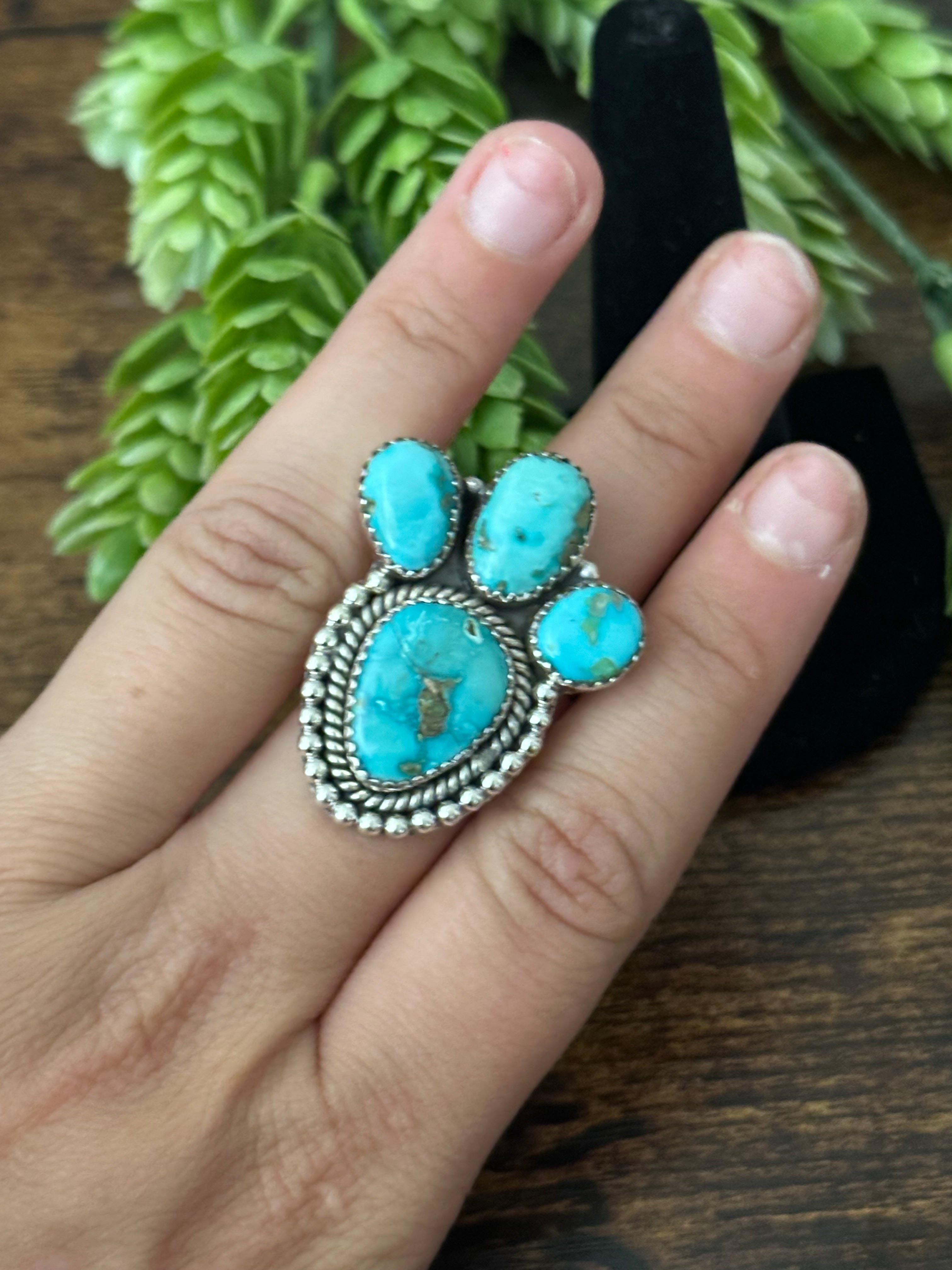 Southwest Handmade Sonoran Mountain Turquoise & Sterling Silver Adjustable Ring