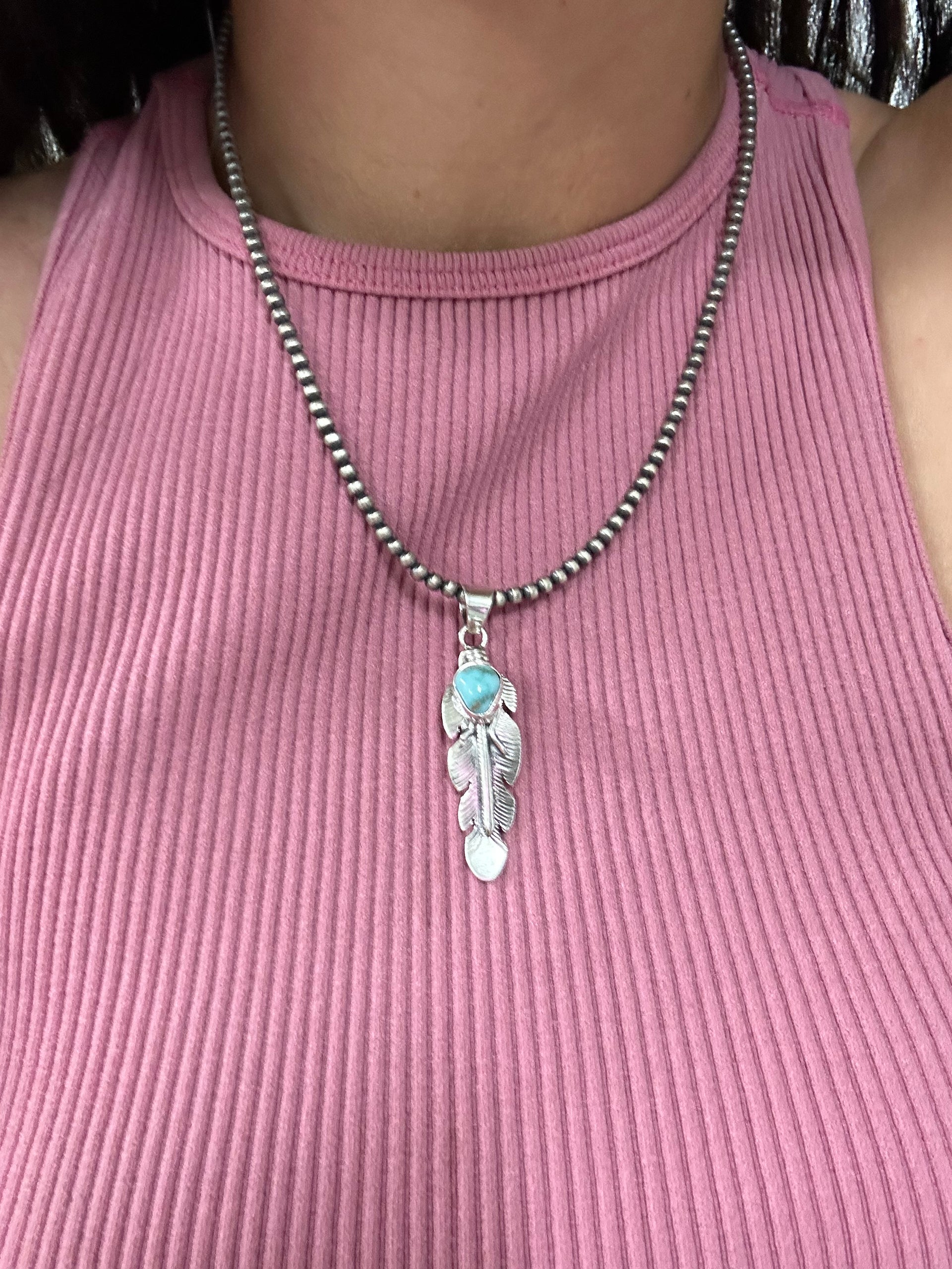Jereme Delgarito Dry Creek Turquoise & Sterling Silver Feather Pendant