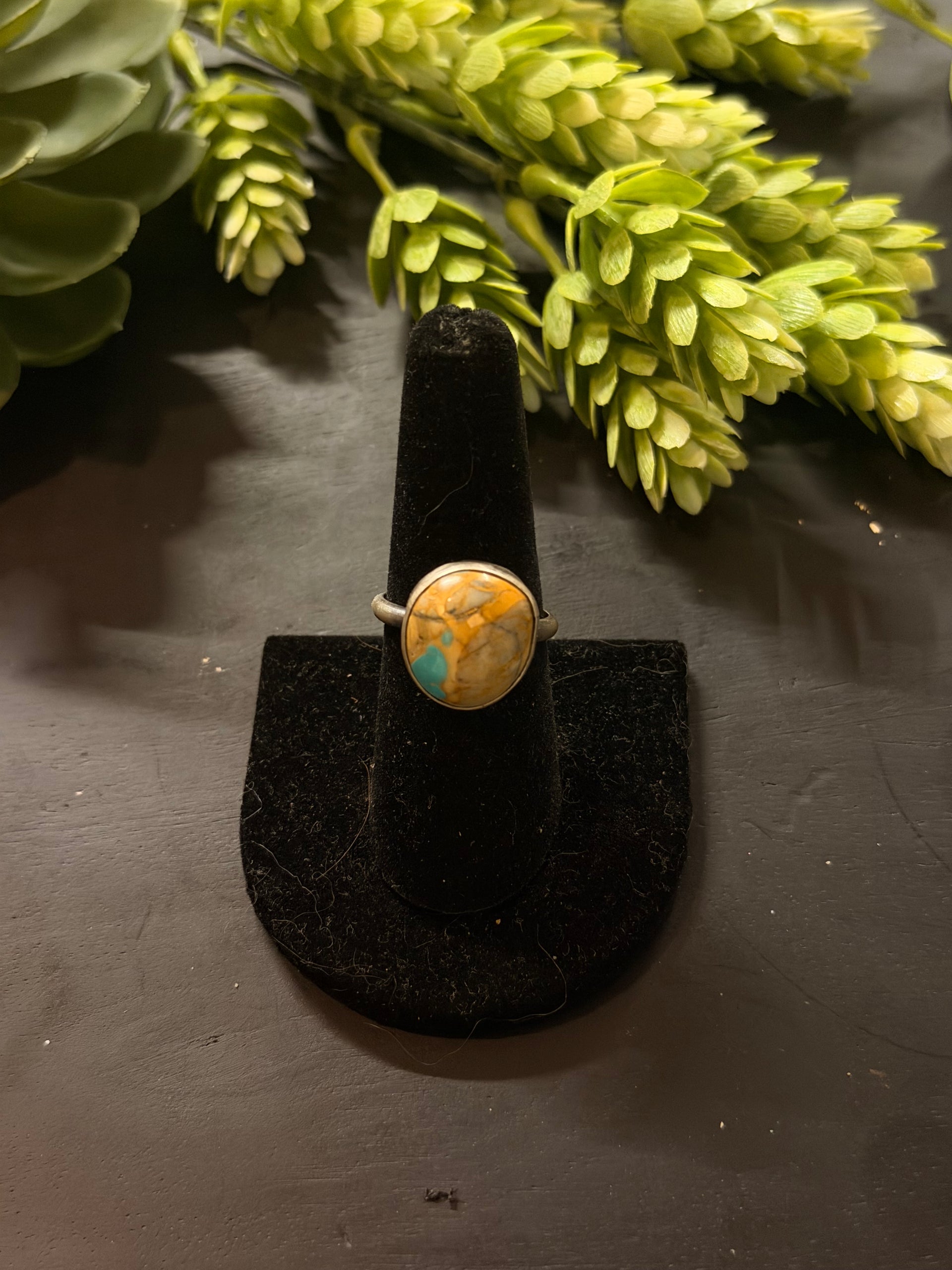 Navajo Made Ribbon Royston Turquoise and Sterling Silver Ring Size 8.25