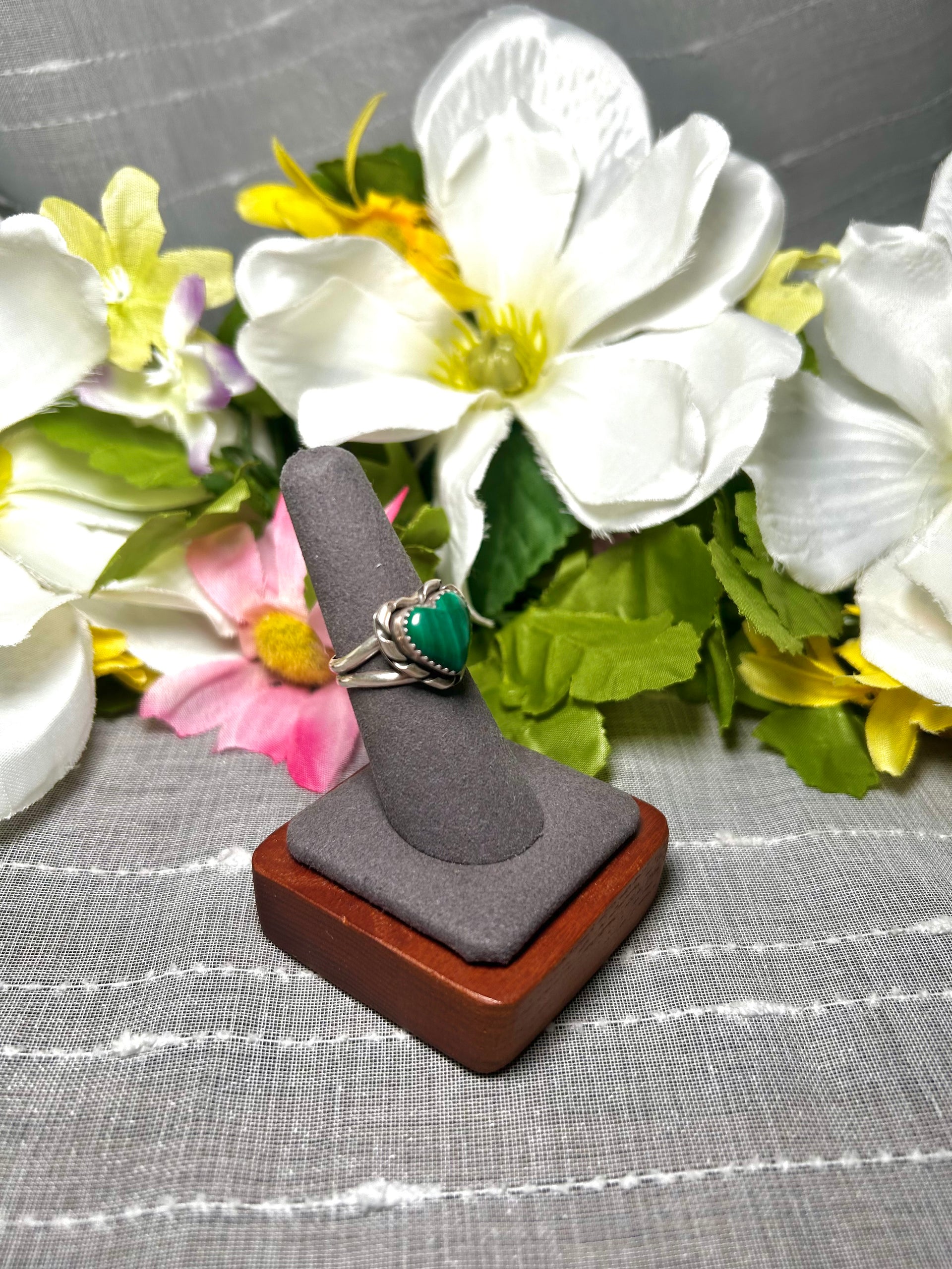 Navajo Made Malachite & Sterling Silver Ring Size 7
