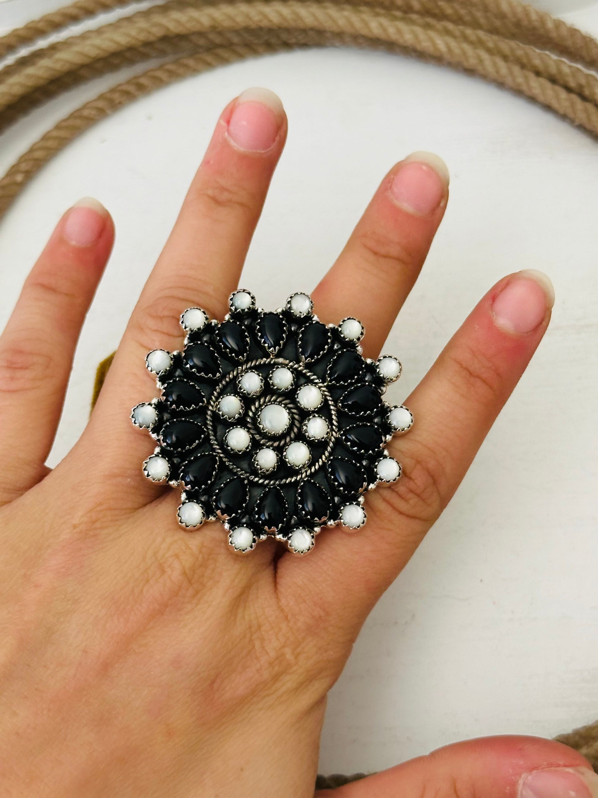Southwest Handmade Multi Stone & Sterling Silver Adjustable Cluster Ring