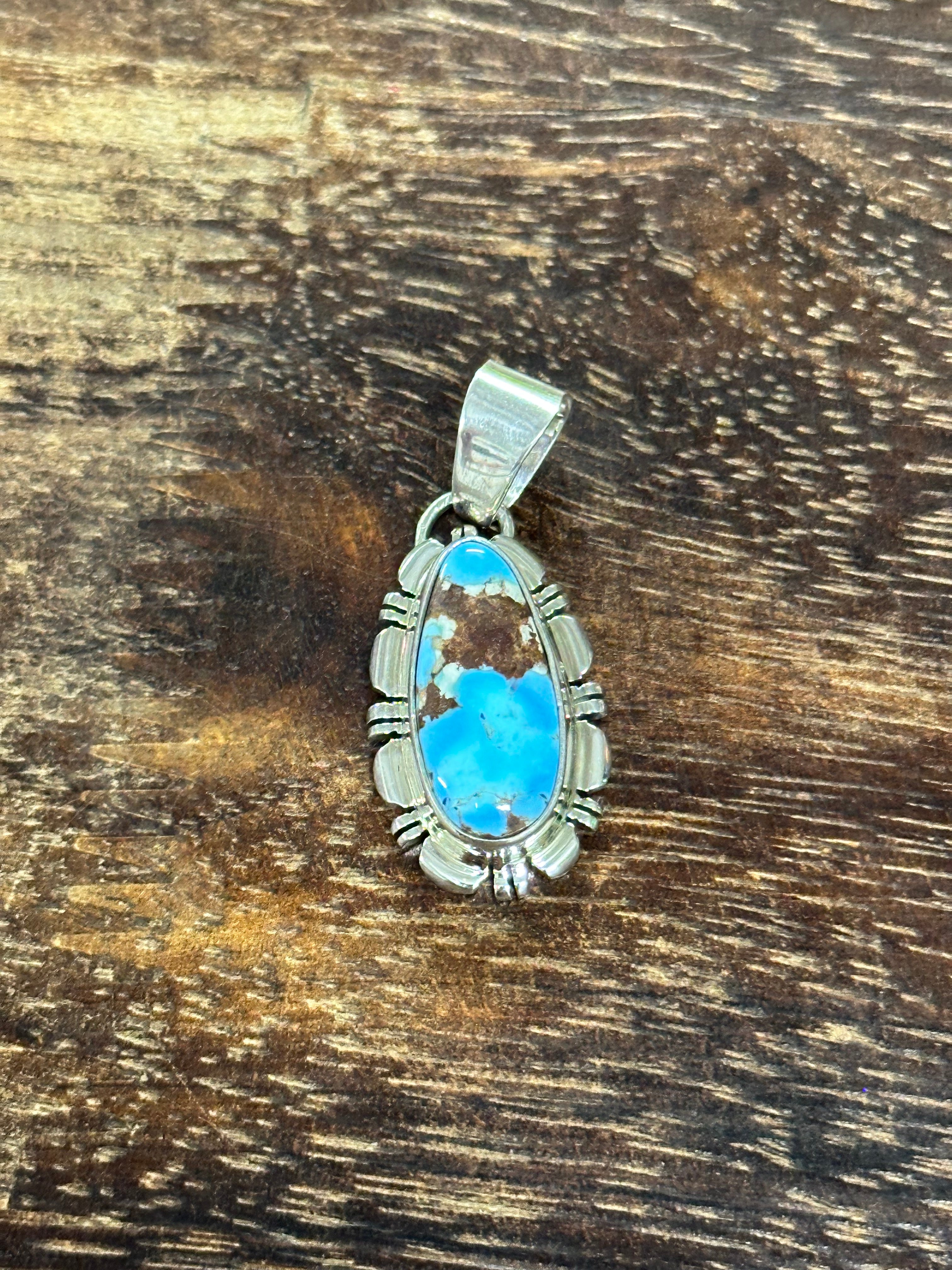 Navajo Made Golden Hills Turquoise & Sterling Silver Pendant