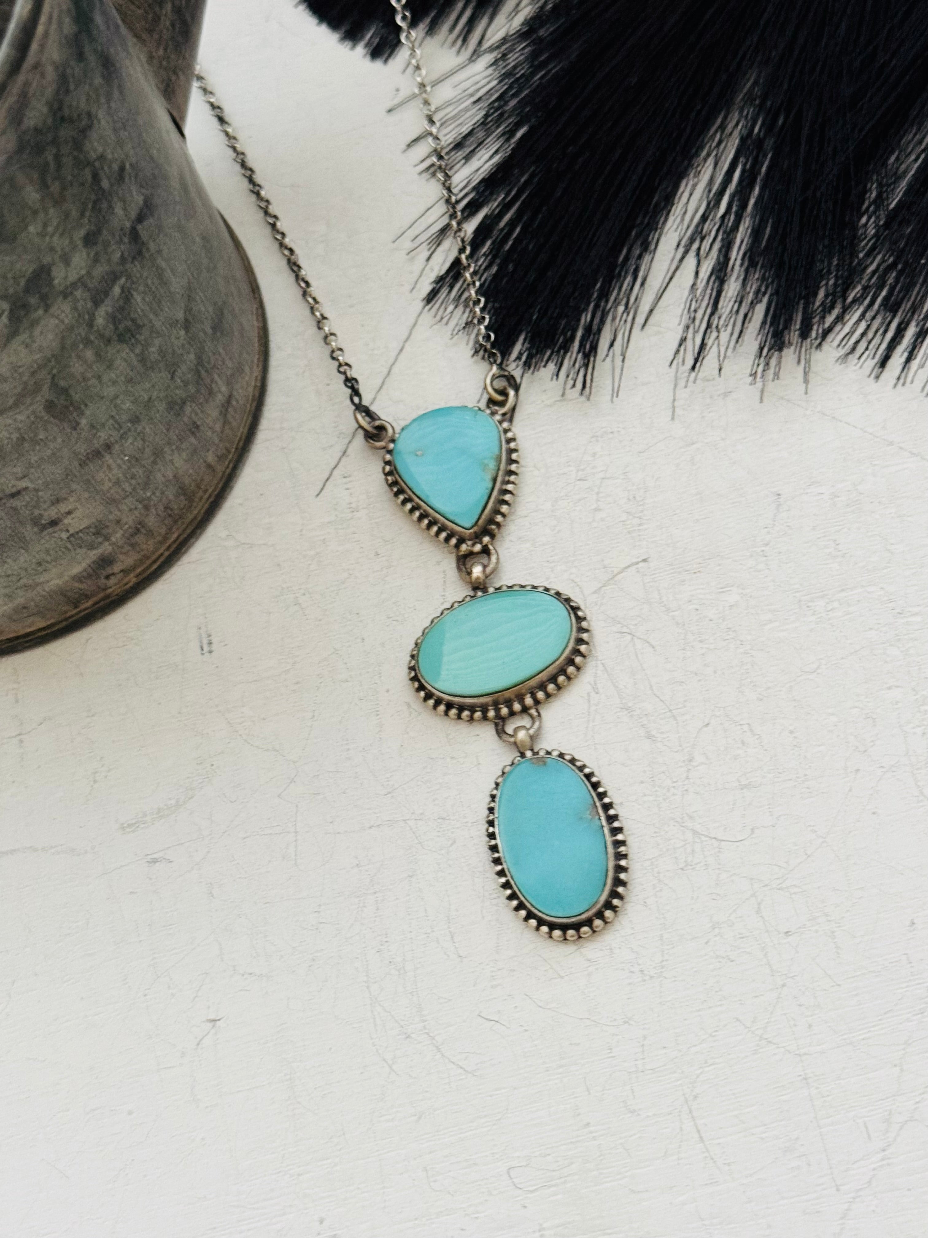 Southwest Handmade Kingman Turquoise & Sterling Silver Chain Necklace