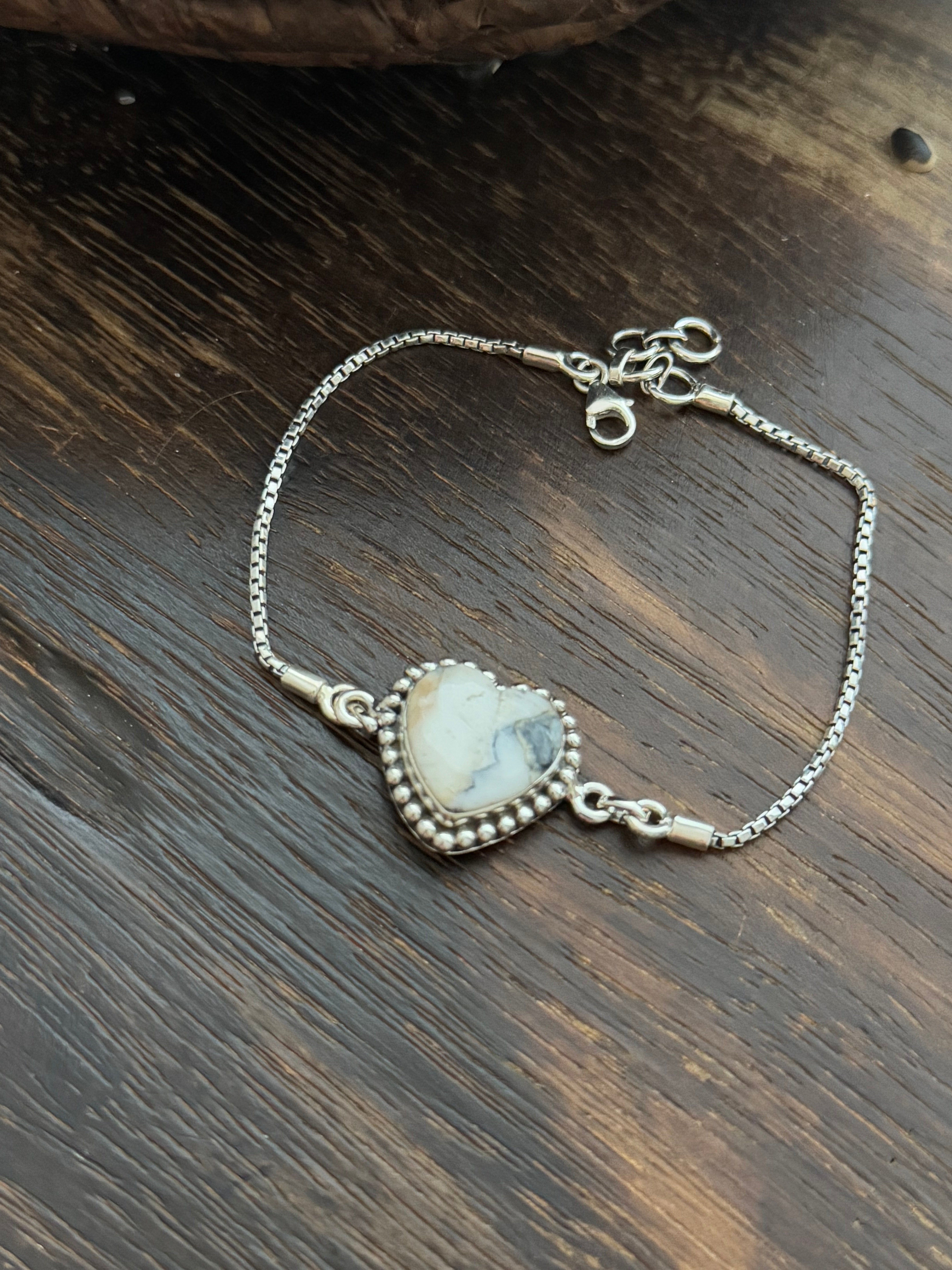 TTD White Buffalo & Sterling Silver Heart Bracelet