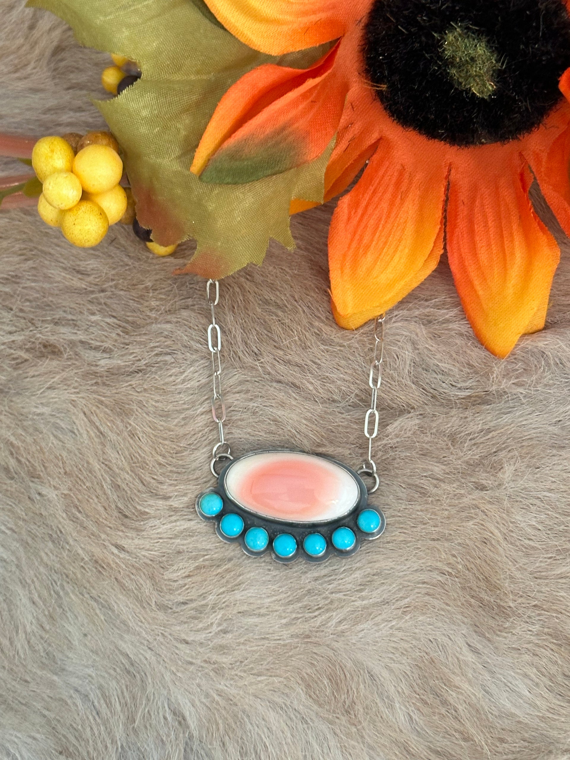 Gilbert Platero Multi Stone & Sterling Silver Cluster Necklace