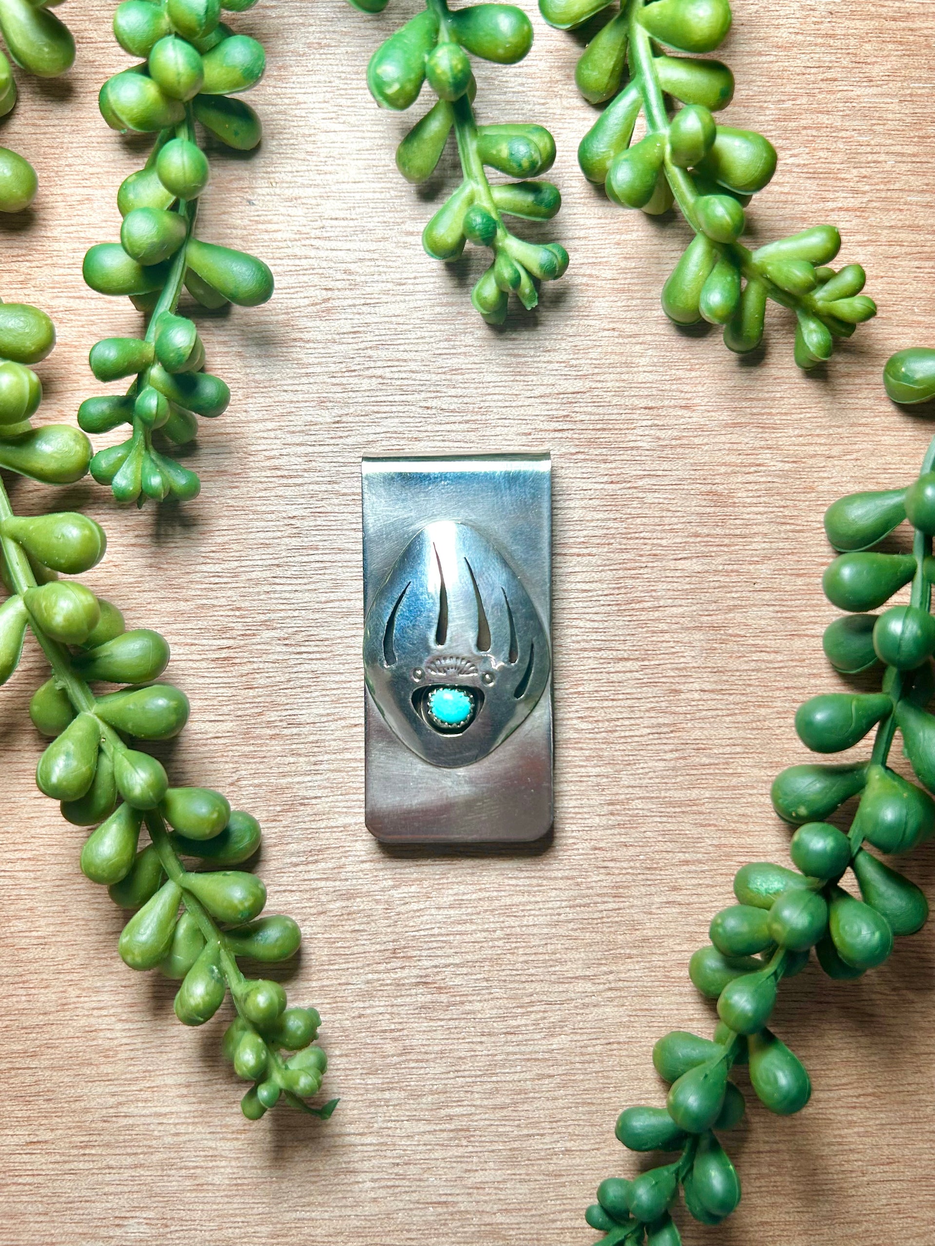 Navajo Made Kingman Turquoise & Sterling Silver Money Clip