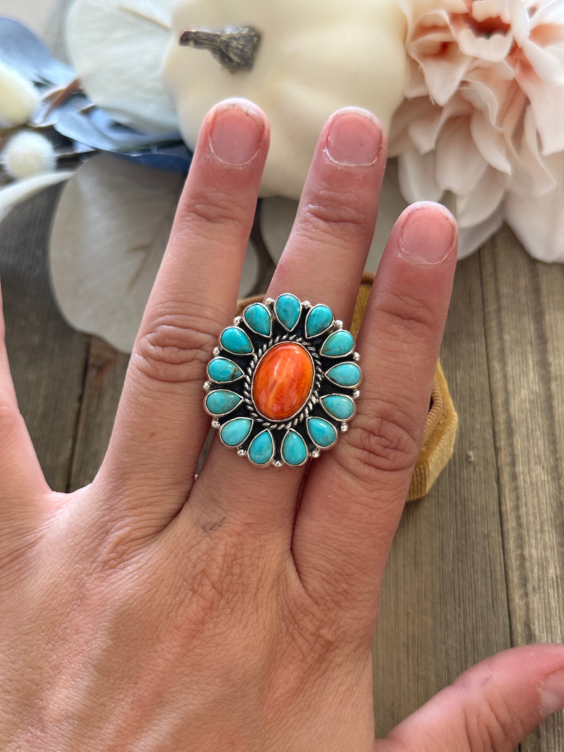Southwest Handmade Multi Stone & Sterling Silver Adjustable Ring