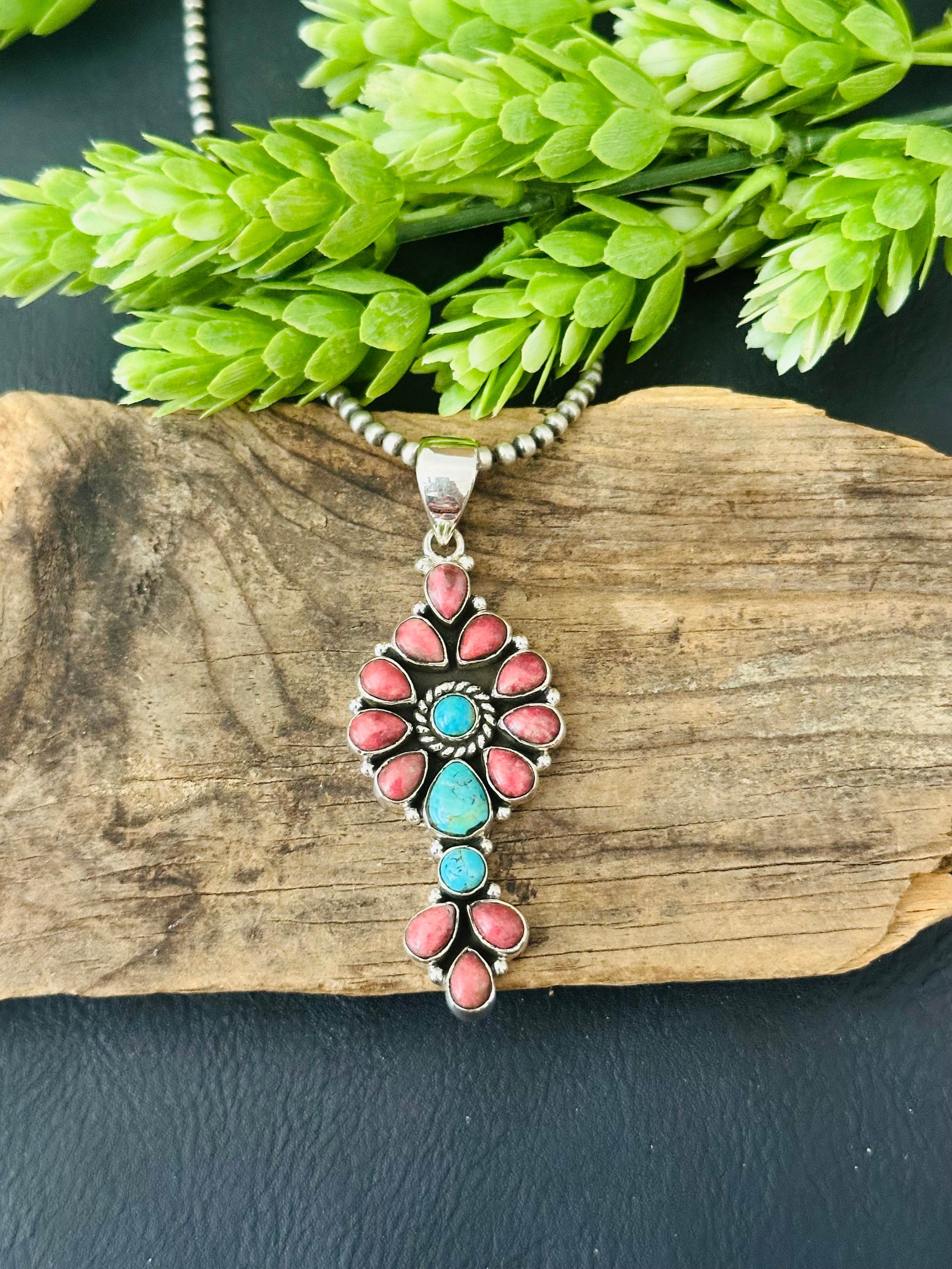 Southwest Handmade Multi Stone & Sterling Silver Cluster Pendant