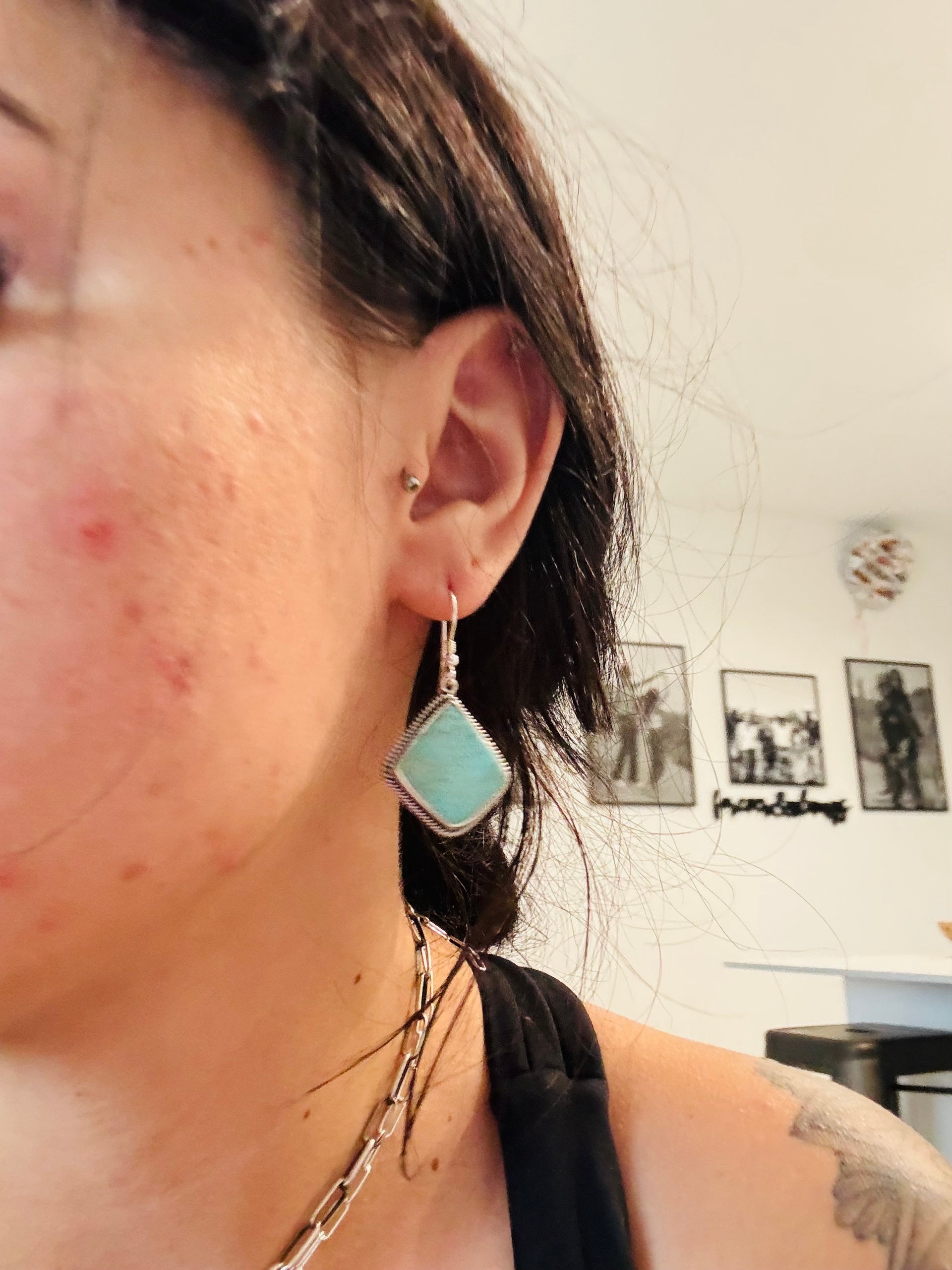 Southwest Handmade Kingman Turquoise & Sterling Silver Dangle Earrings