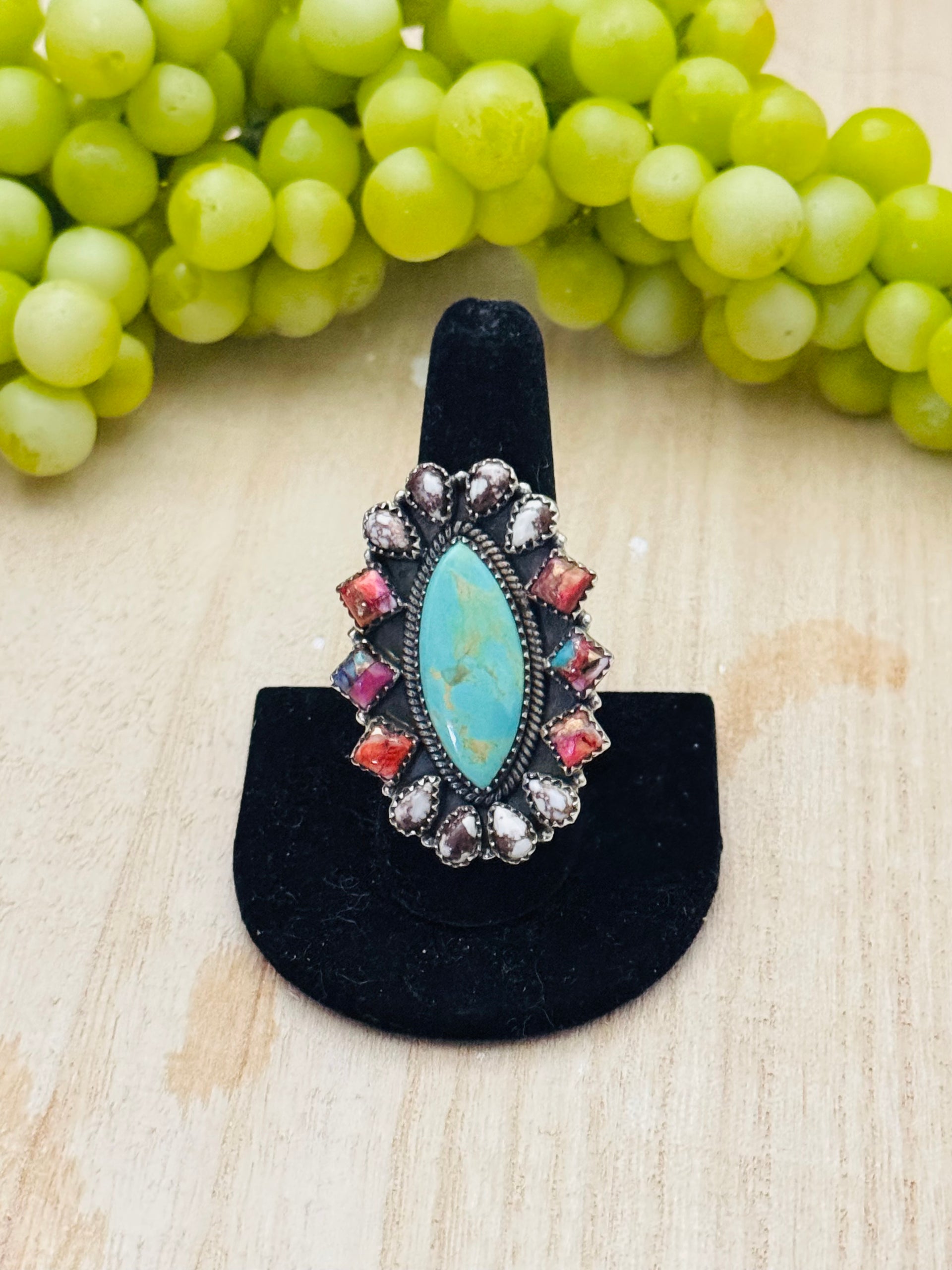 Southwest Handmade Multi Stone & Sterling Silver Adjustable Cluster Ring