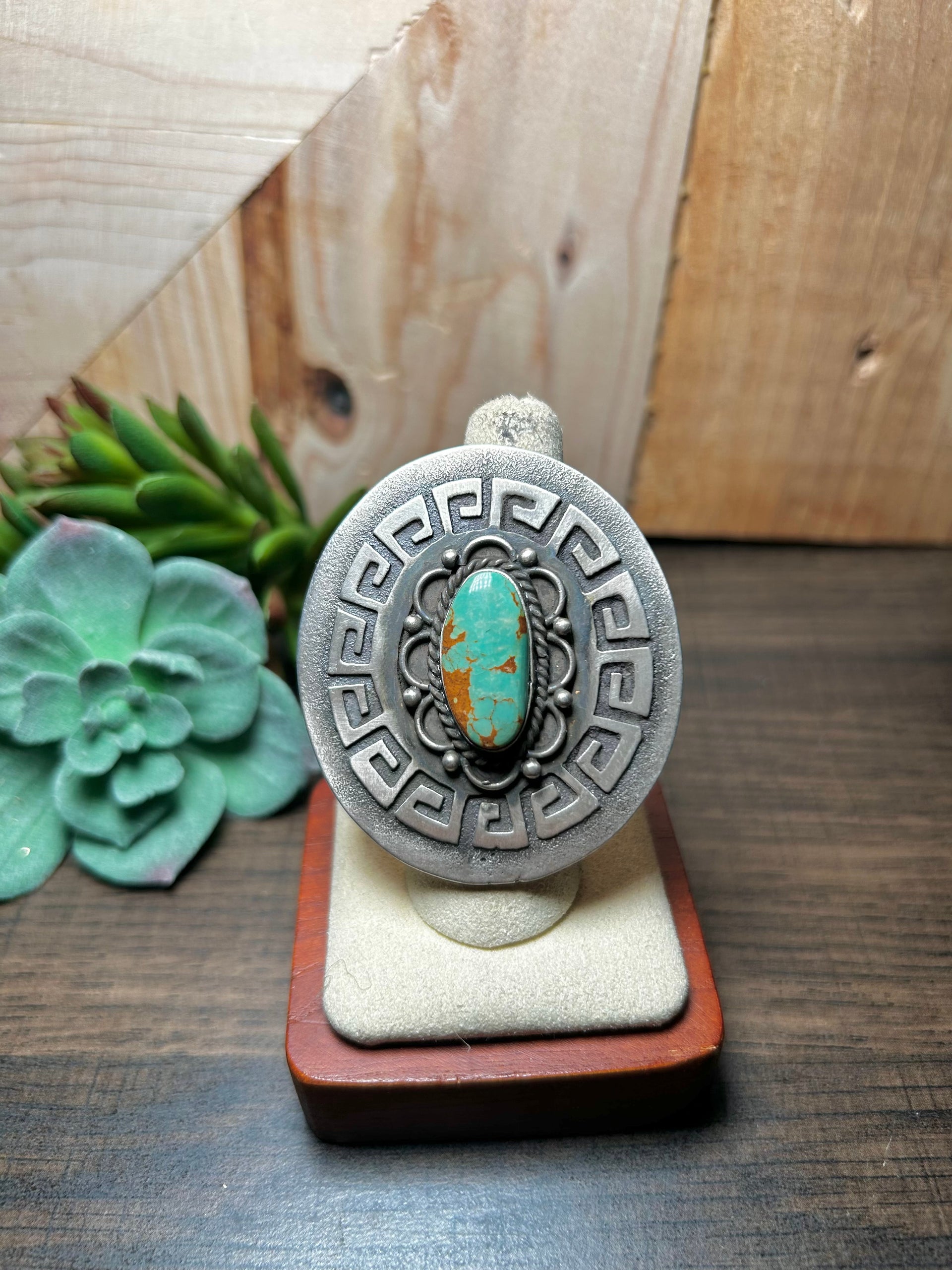 Navajo Made Kingman Turquoise & Sterling Silver Ring Size 7.5