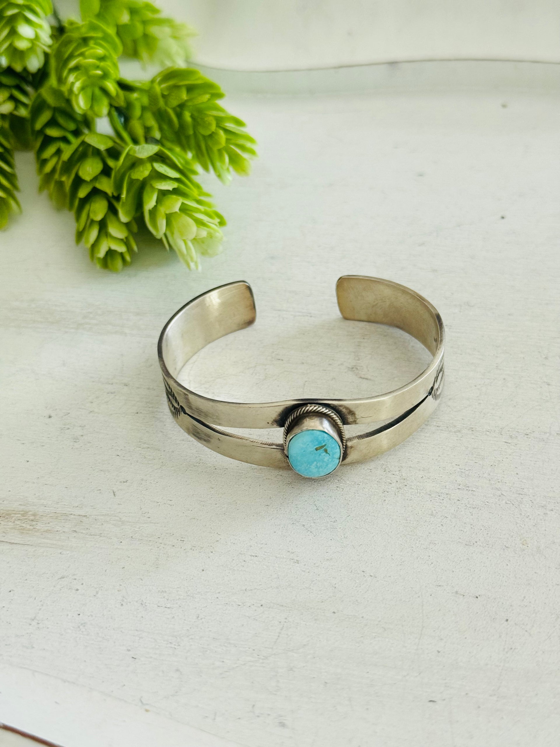 Navajo Made South Hill Turquoise & Sterling Silver Cuff Bracelet