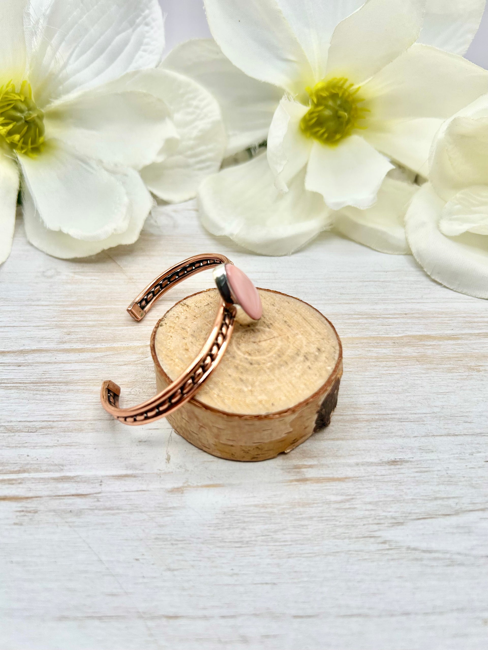 Navajo Made Pink Conch & Copper Cuff Bracelet
