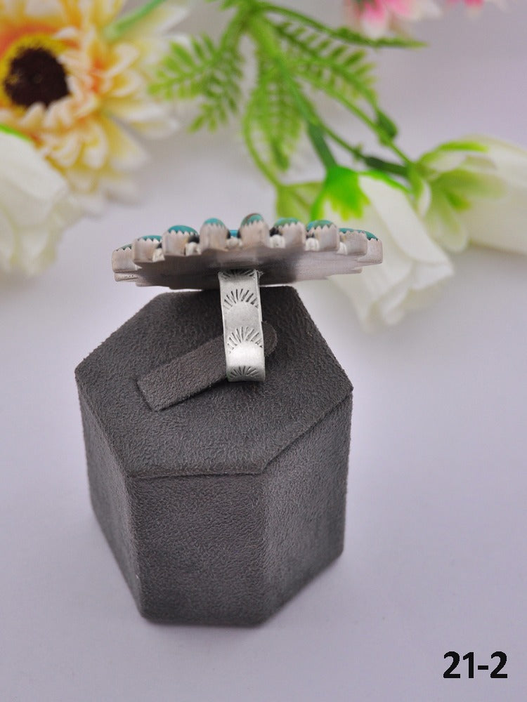 Southwest Made Multi Stone & Sterling Sliver Cluster Adjustable Ring