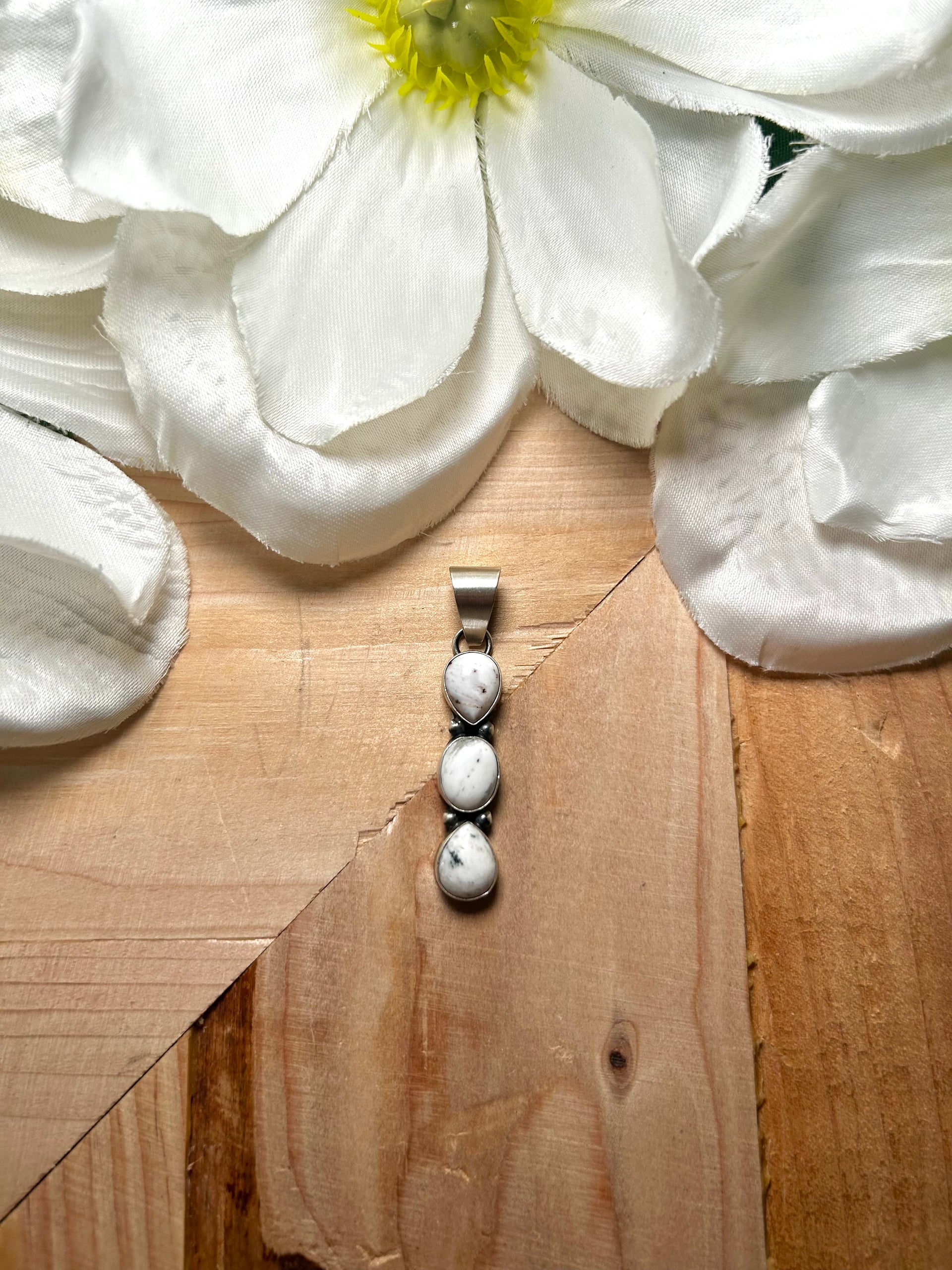 Navajo Made White Buffalo & Sterling Silver Pendant
