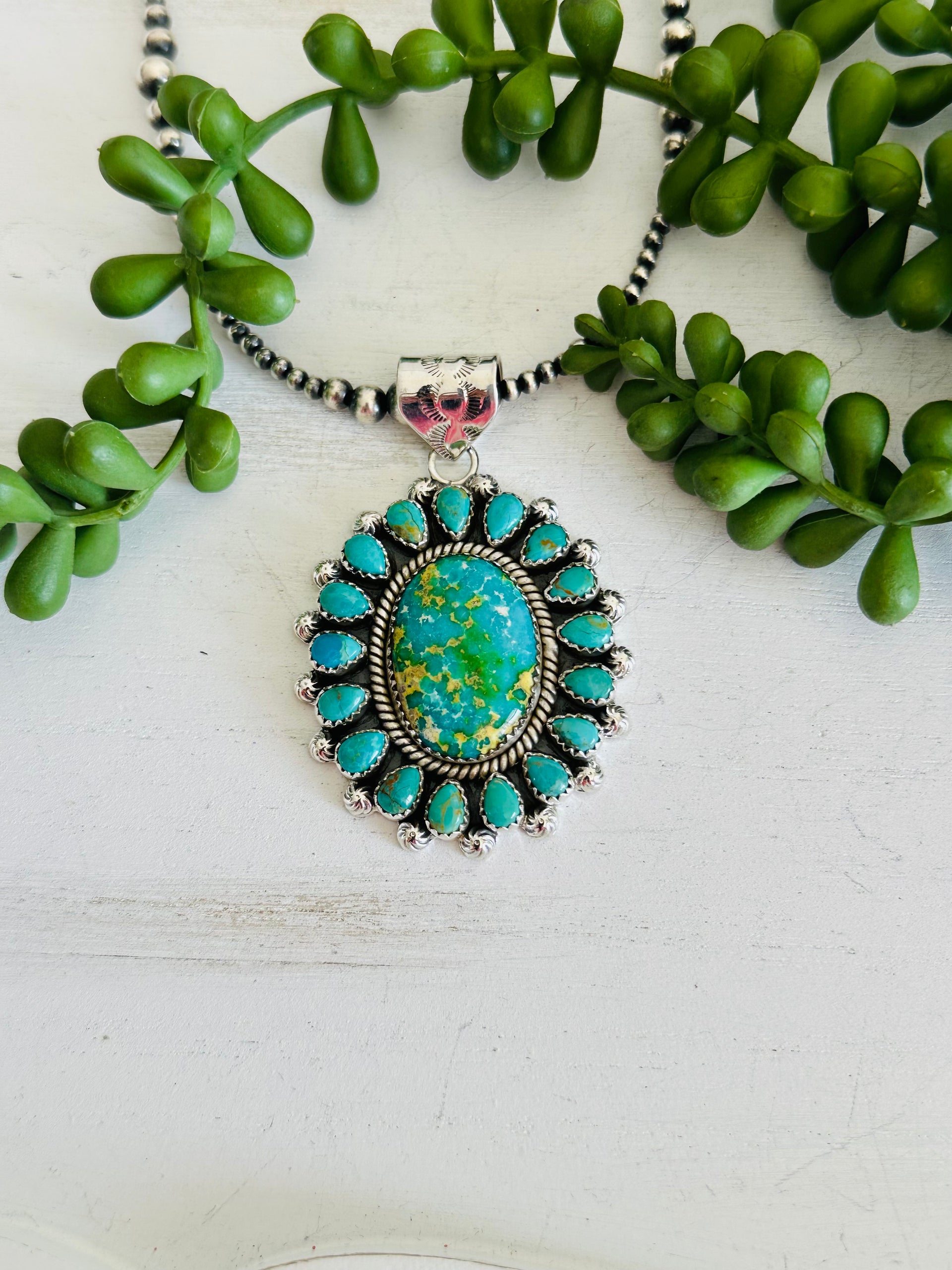 Southwest Handmade Multi Turquoise & Sterling Silver Cluster Pendant