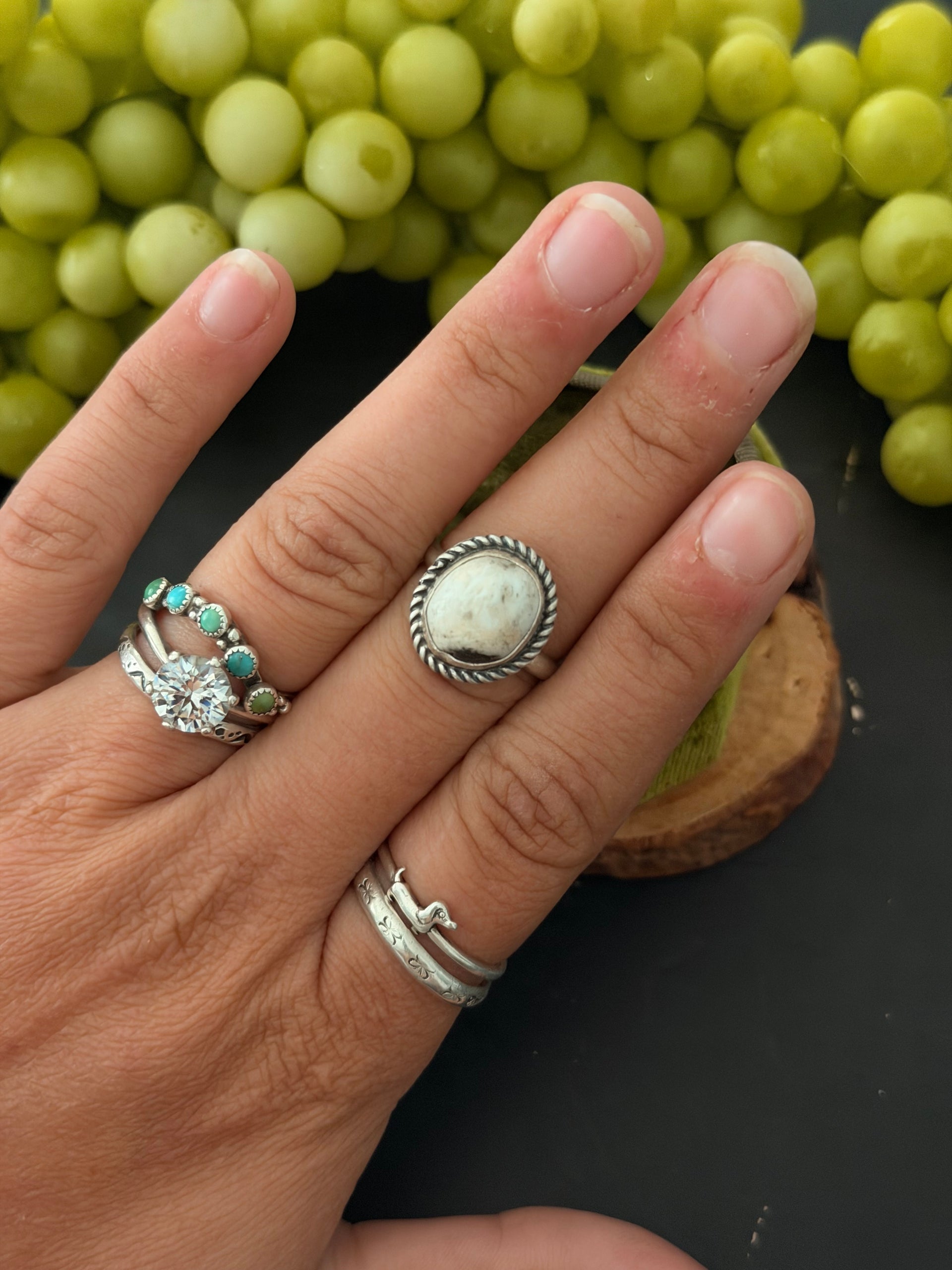 Navajo Made White Buffalo & Sterling Silver Ring Size 7.25