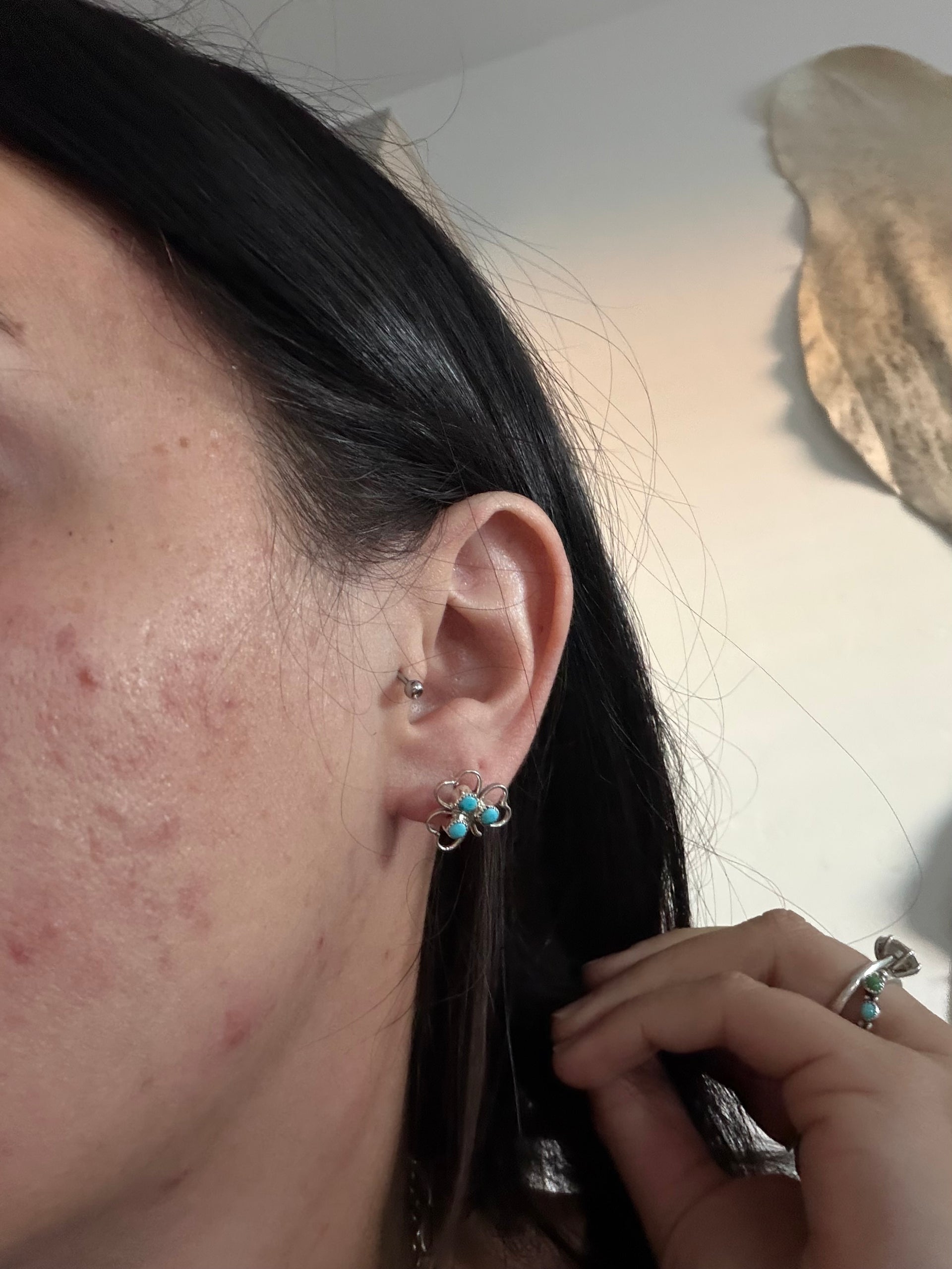 Navajo Made Kingman Turquoise & Sterling Silver Post Earrings