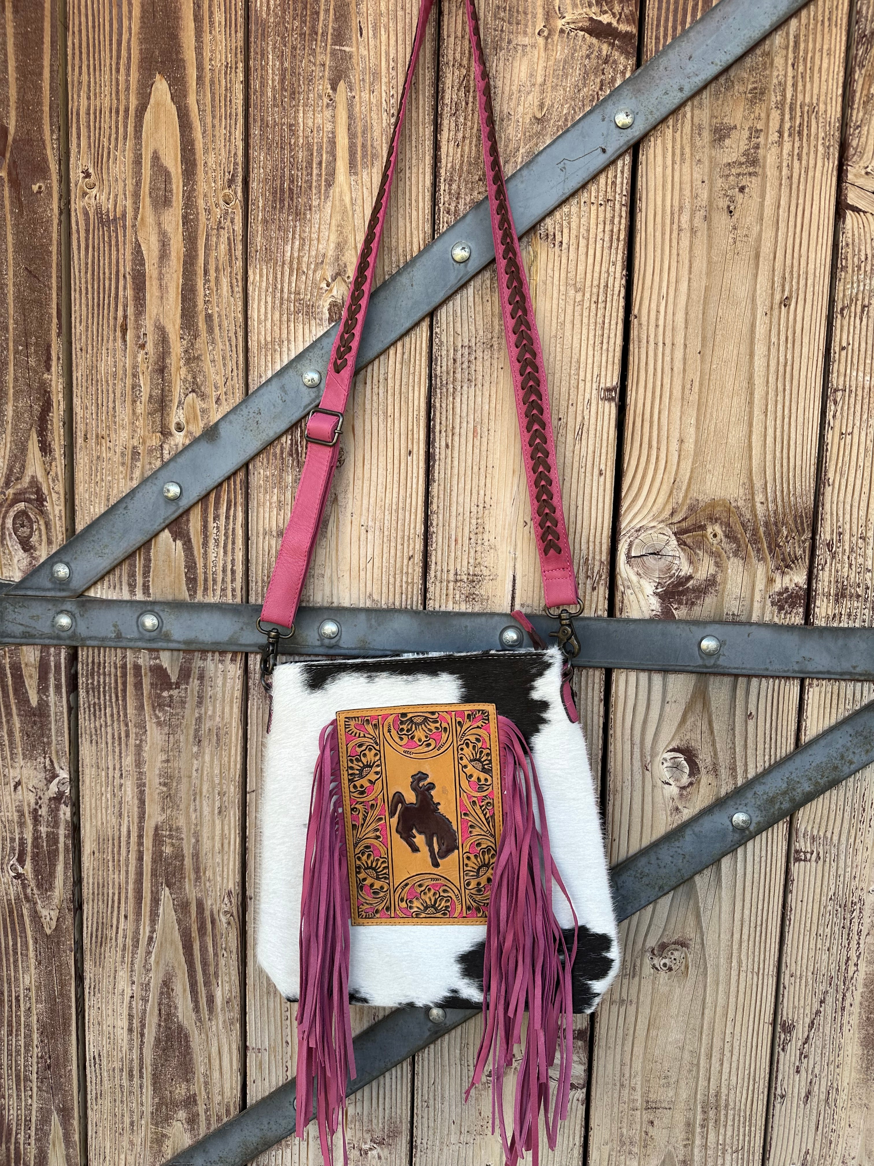 Genuine Tooled Leather & Cowhide Fringe Purse