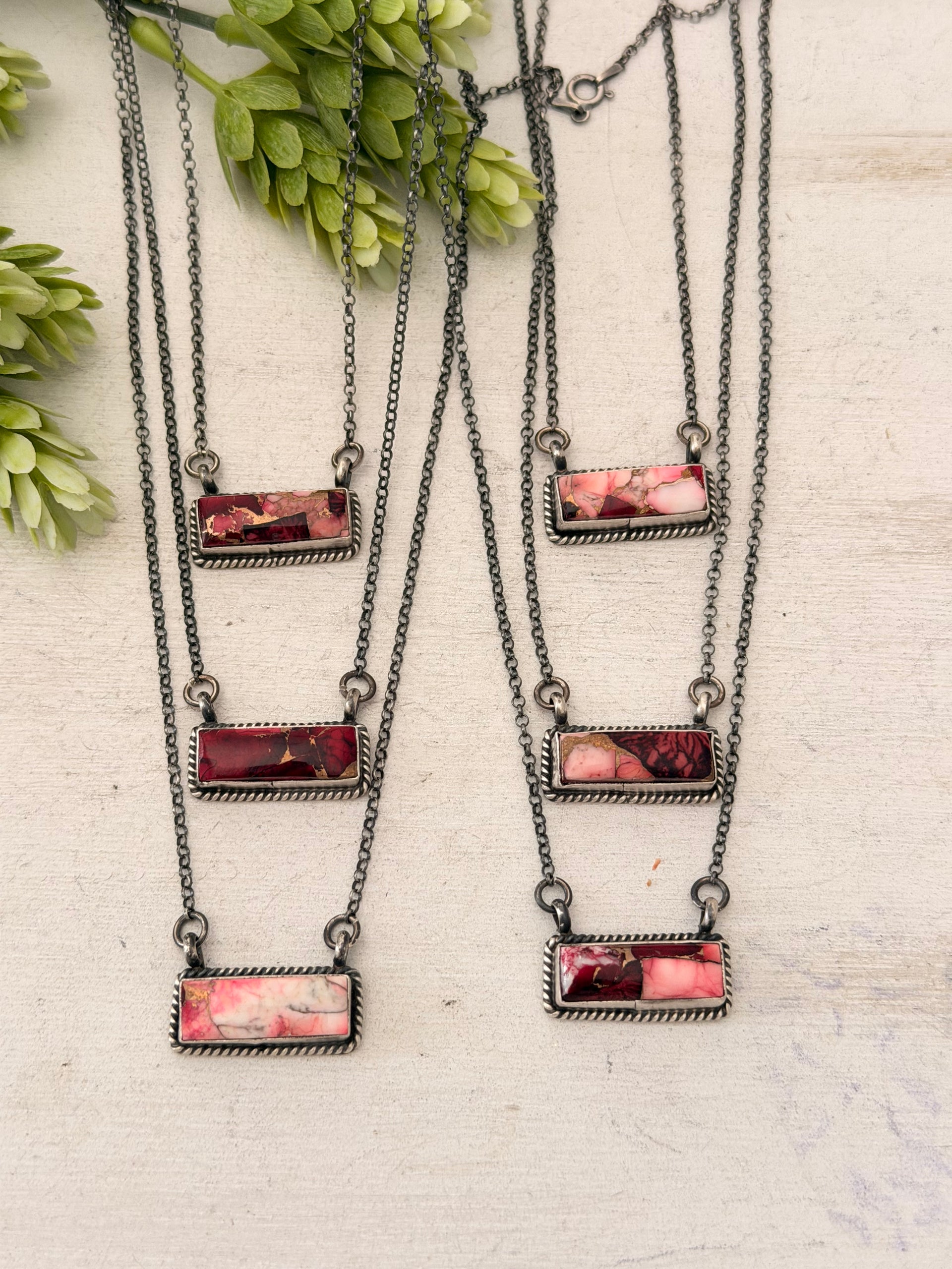 Johnny Dixon Rose Dahlia & Sterling Silver Bar Necklace