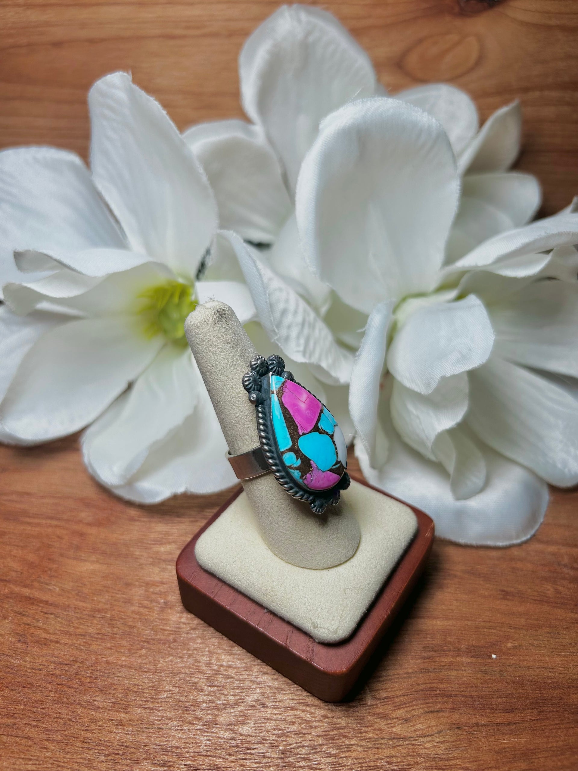 Zachariah David Cotton Candy Dahlia & Sterling Silver Adjustable Ring