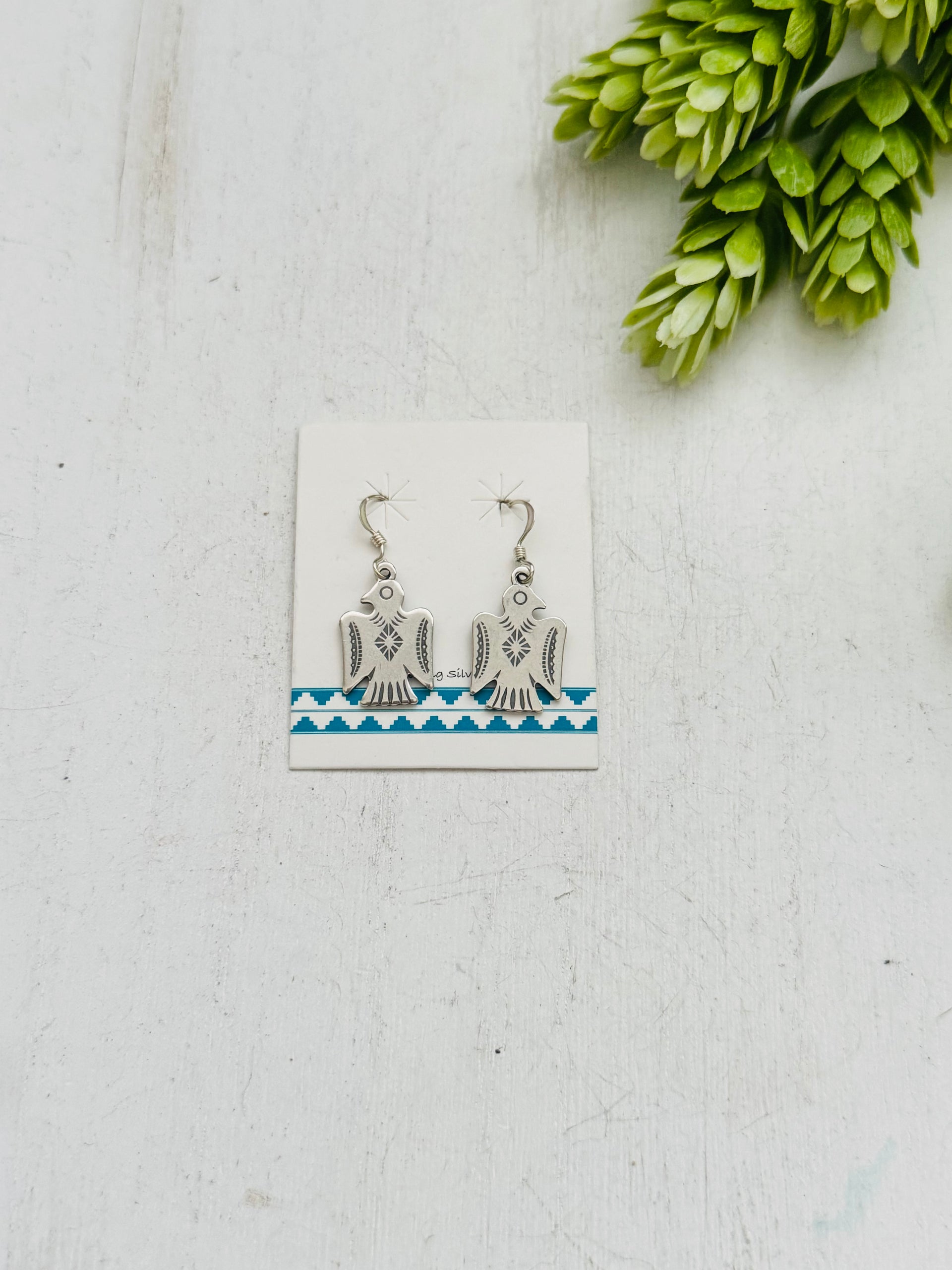 Navajo Made Sterling Silver Cast Dangle Thunderbird Earrings