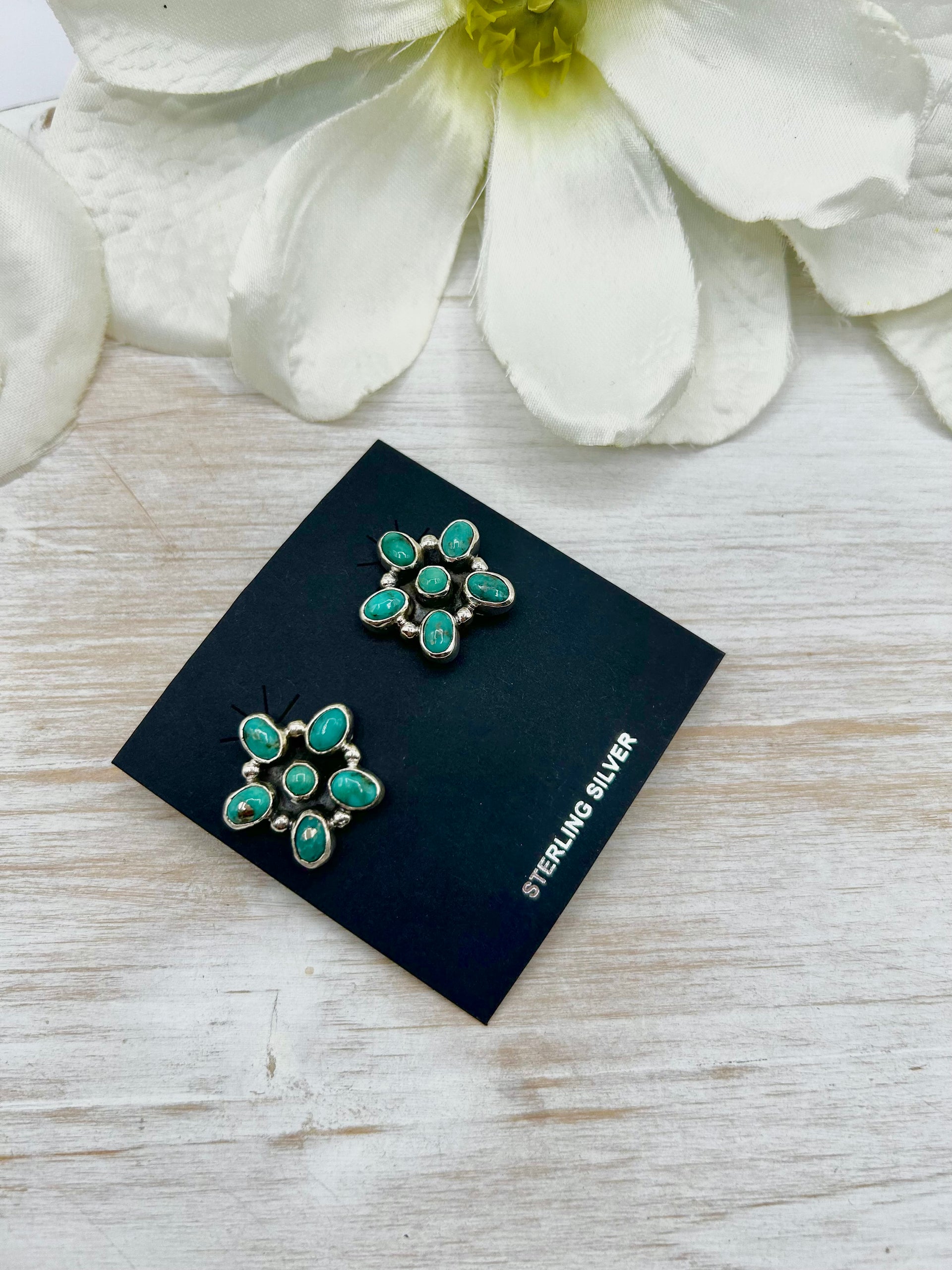 Navajo Made Kingman Turquoise & Sterling Silver Post Earrings