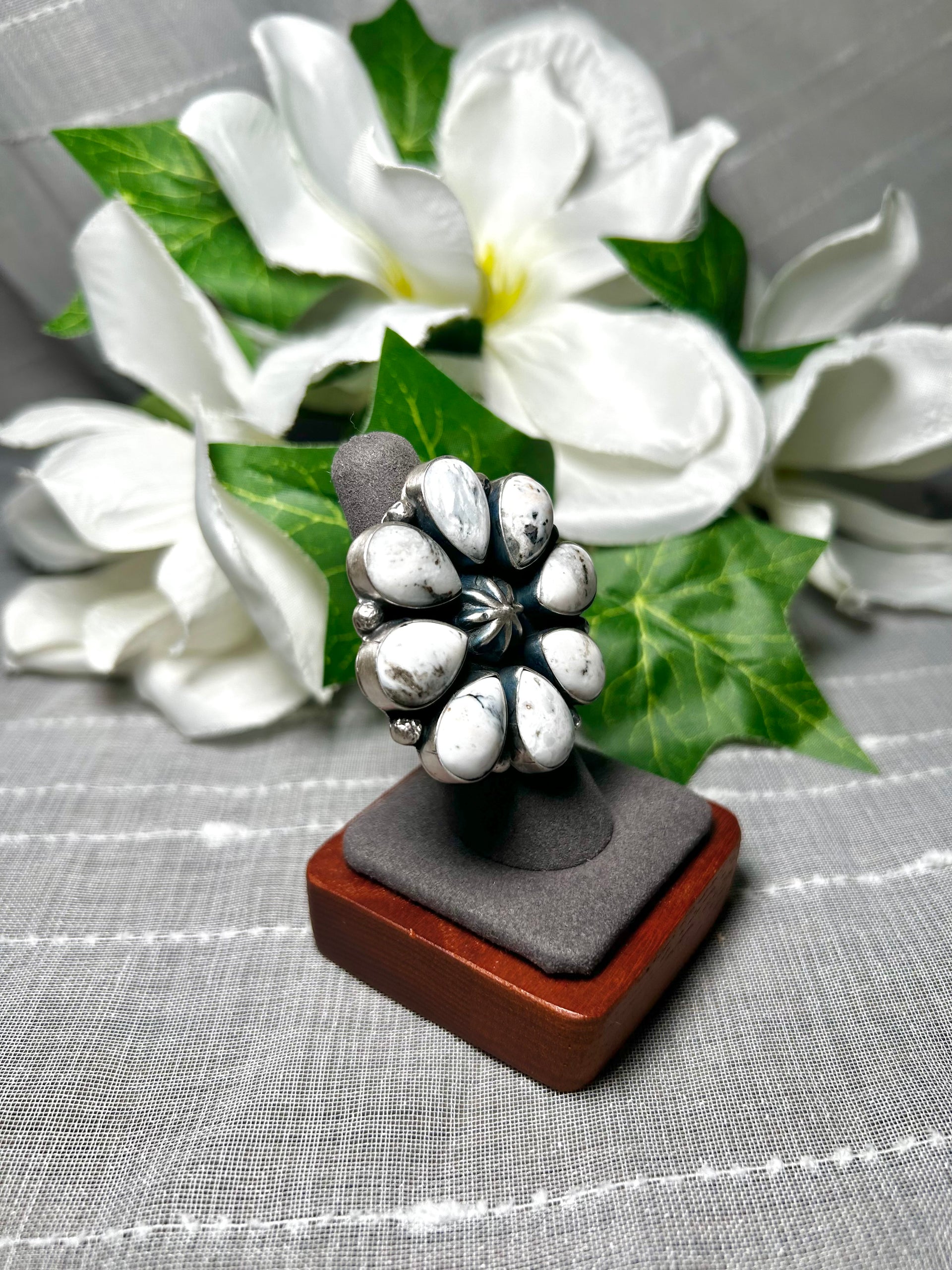 Rena Shelly White Buffalo & Sterling Silver Adjustable Ring