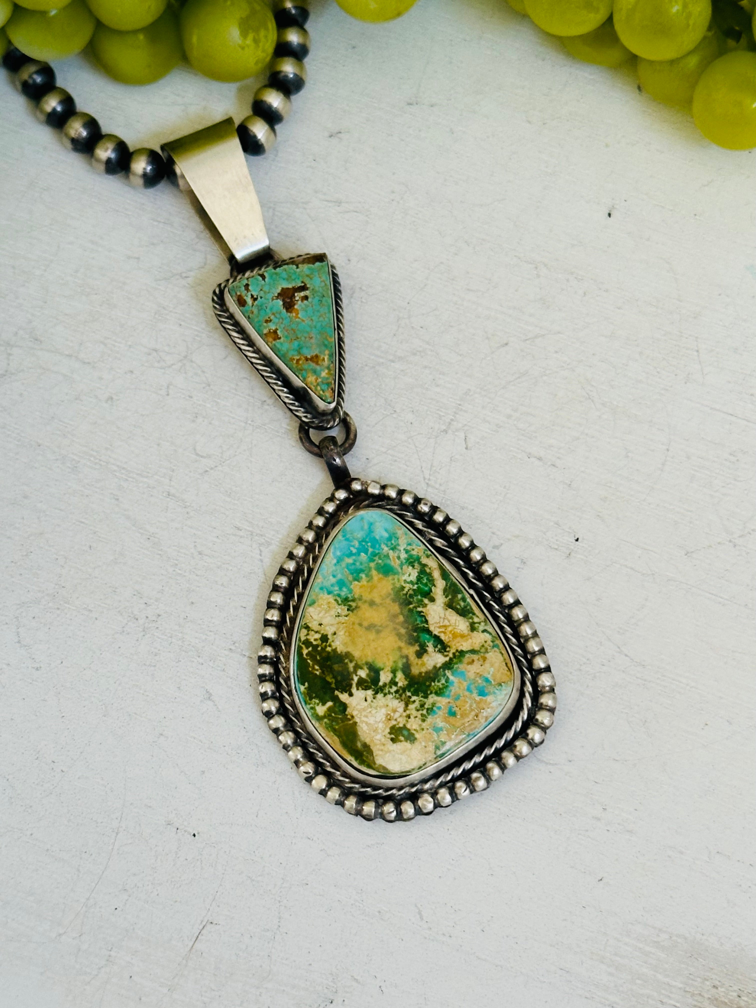 Navajo Handmade Royston Turquoise & Sterling Silver Pendant