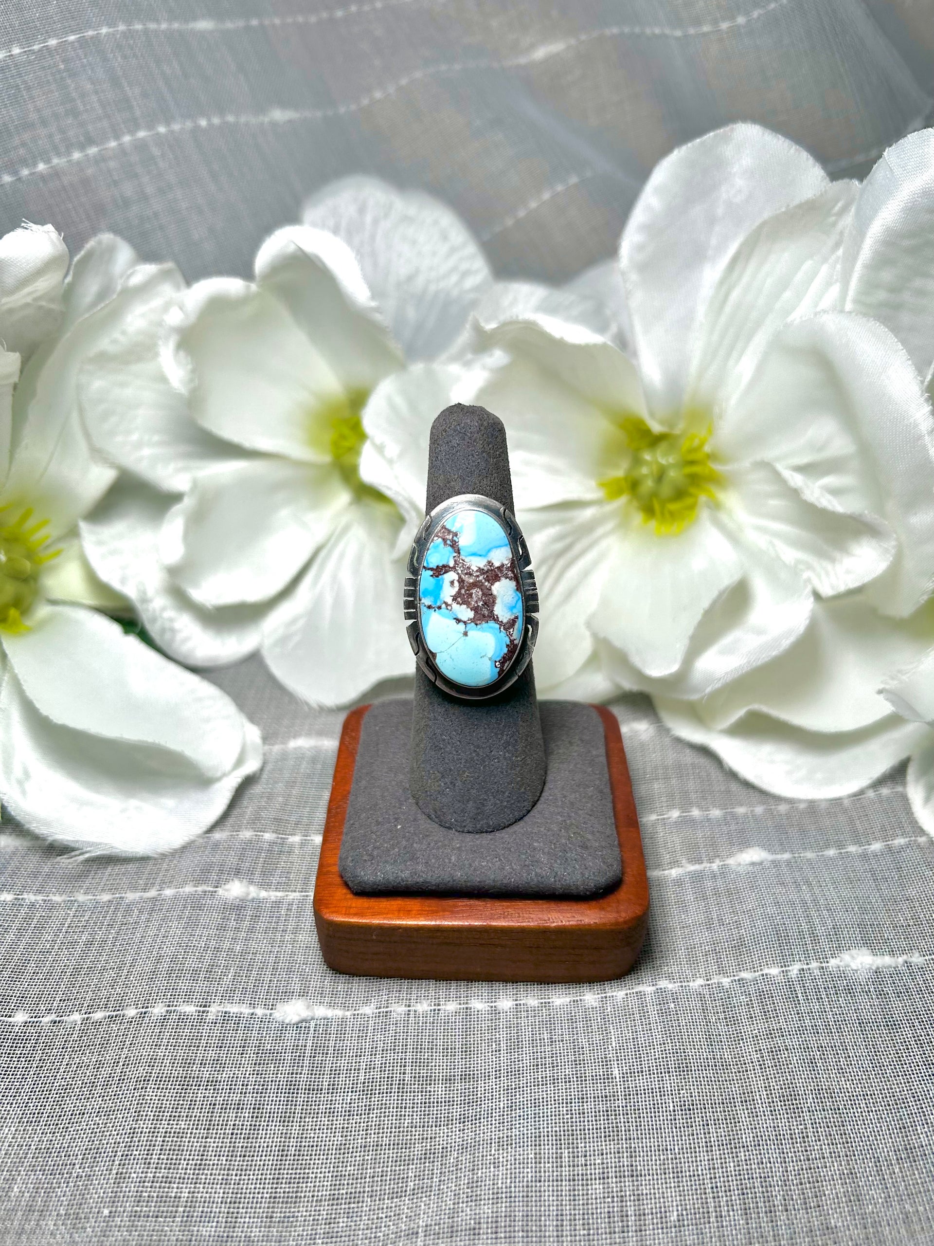 Dave Skeets Golden Hill Turquoise & Sterling Silver Ring Size 6.5