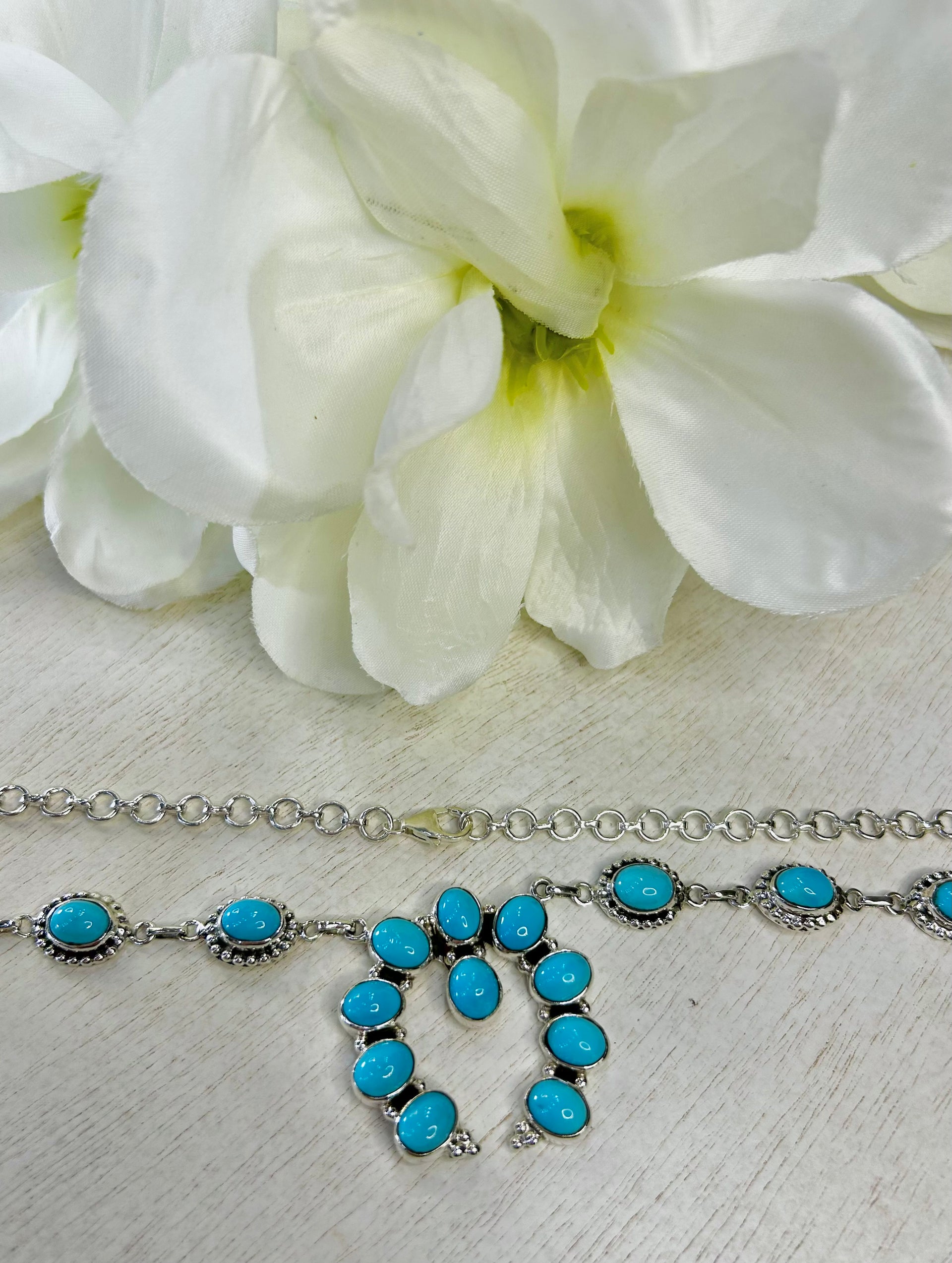 Southwest Made Kingman Turquoise & Sterling Silver Cluster Necklace