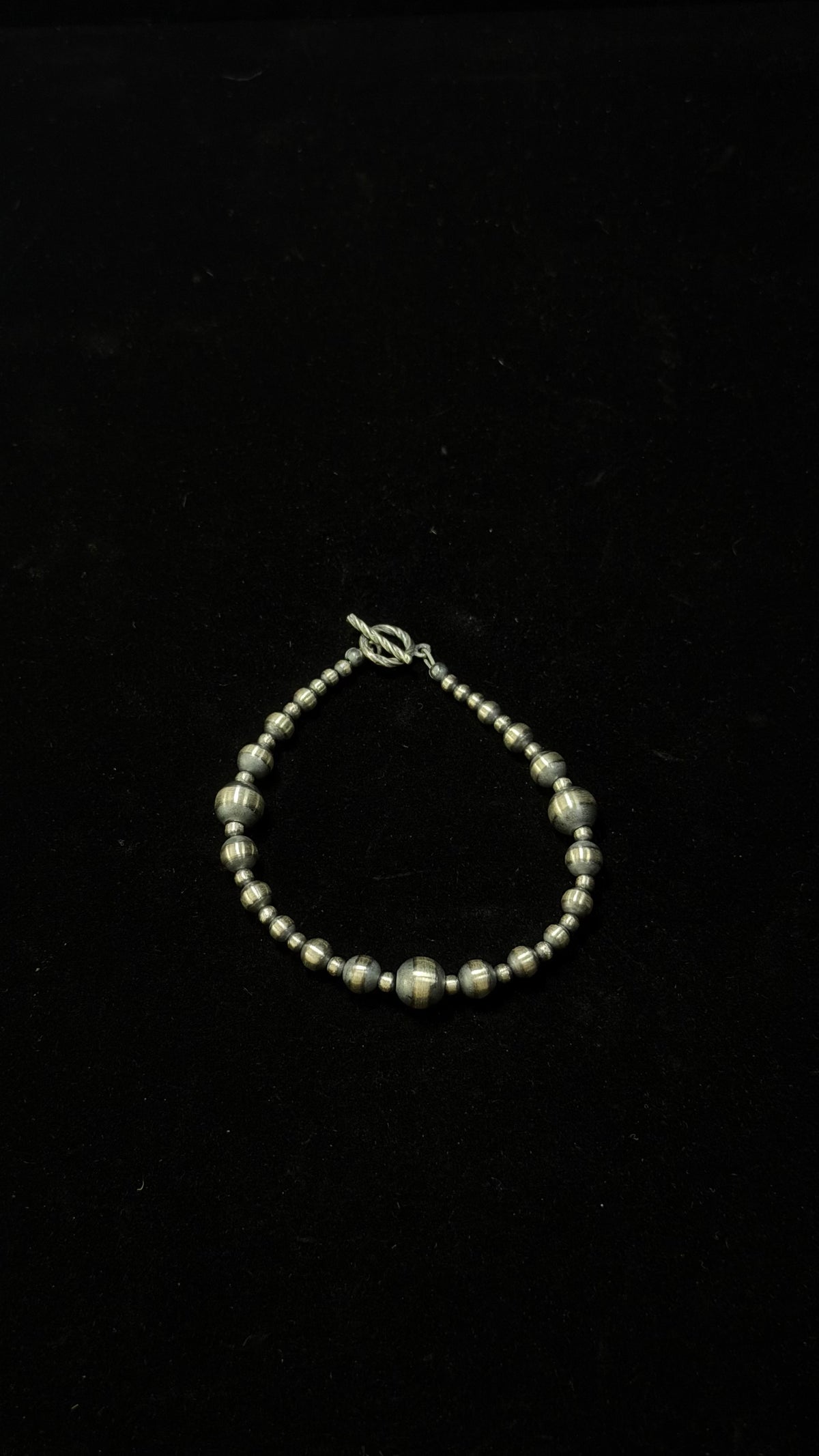 Navajo Strung Sterling Silver Machine Made Beaded Pearl Bracelet