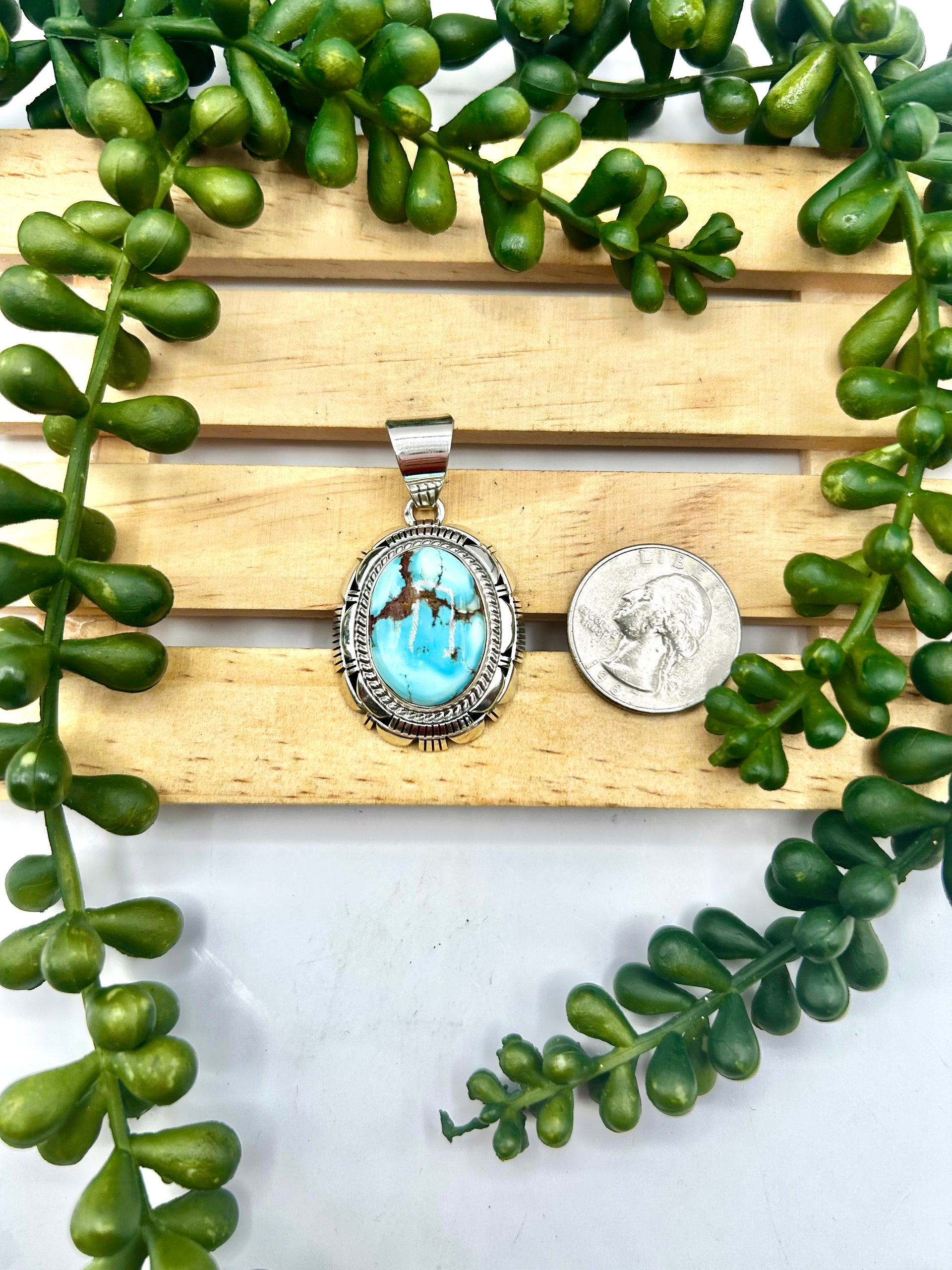 Larry Moses Yazzie Golden Hill Turquoise & Sterling Silver Pendant